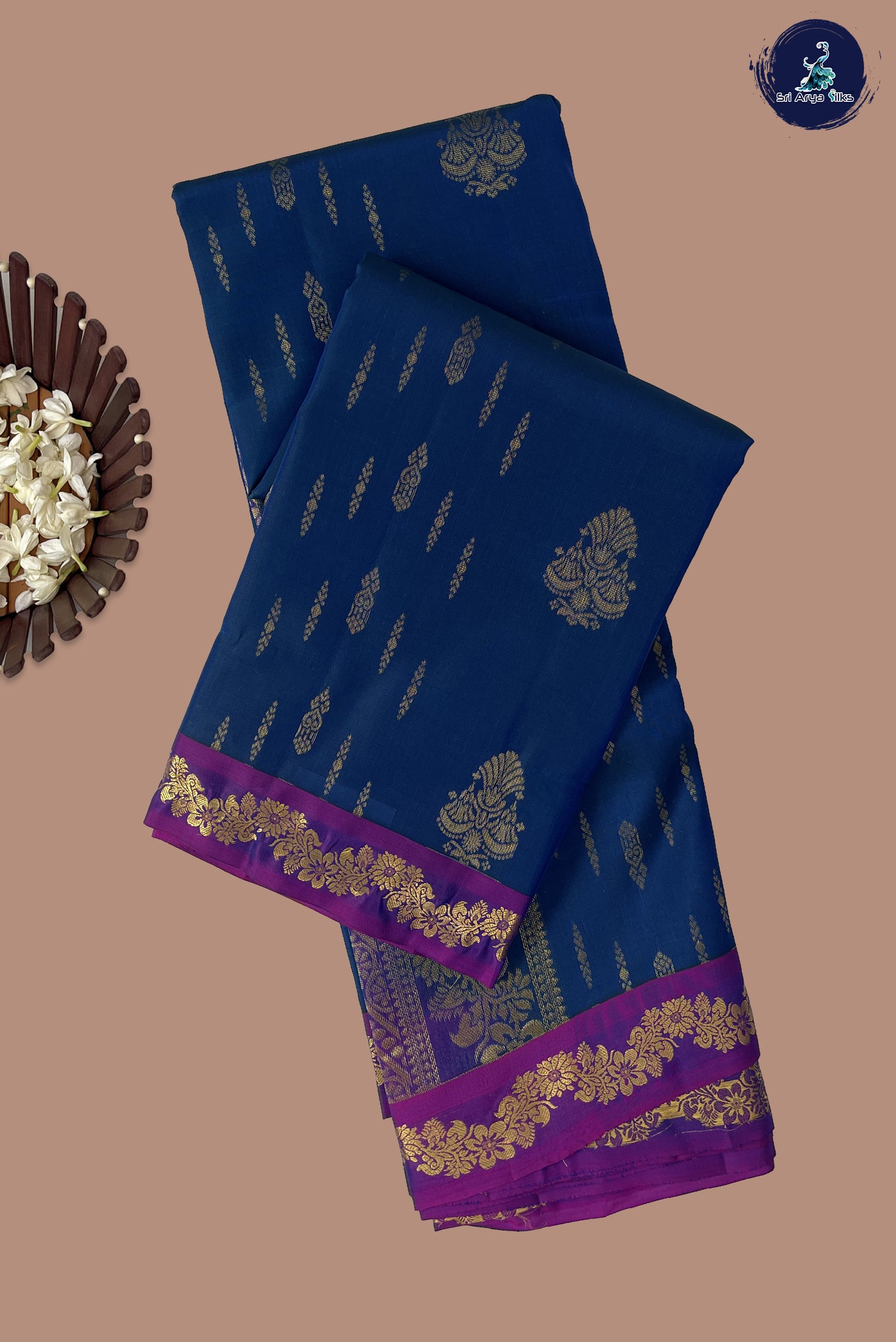 Dual Tone Blue Half Pure Silk Saree With Zari Buttas Pattern