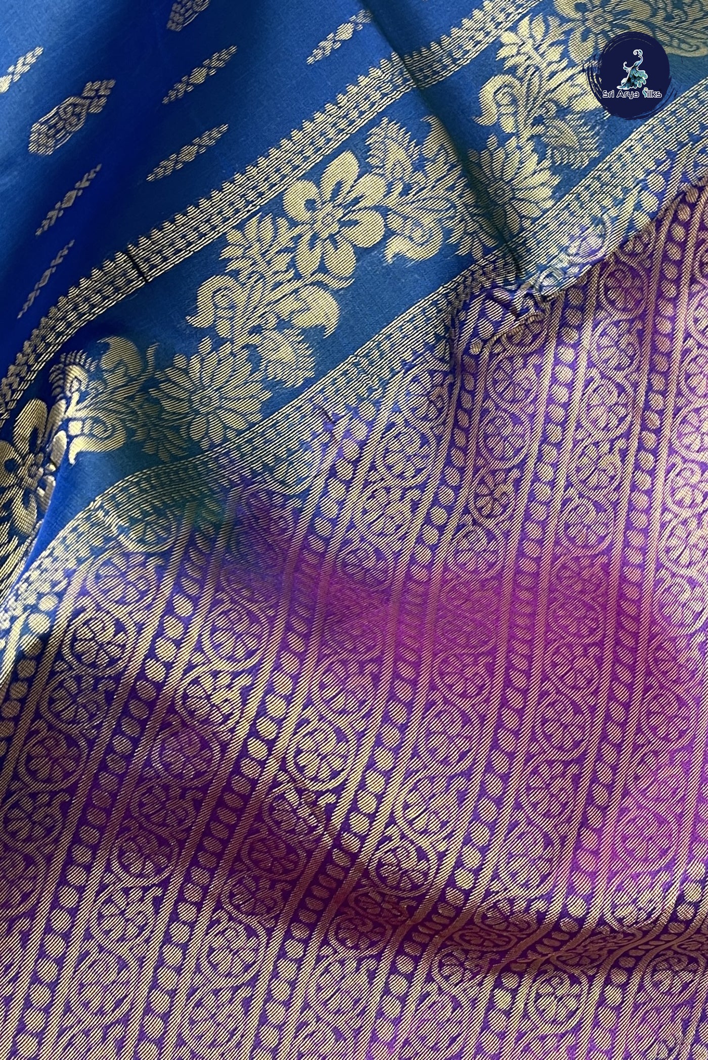 Dual Tone Blue Half Pure Silk Saree With Zari Buttas Pattern