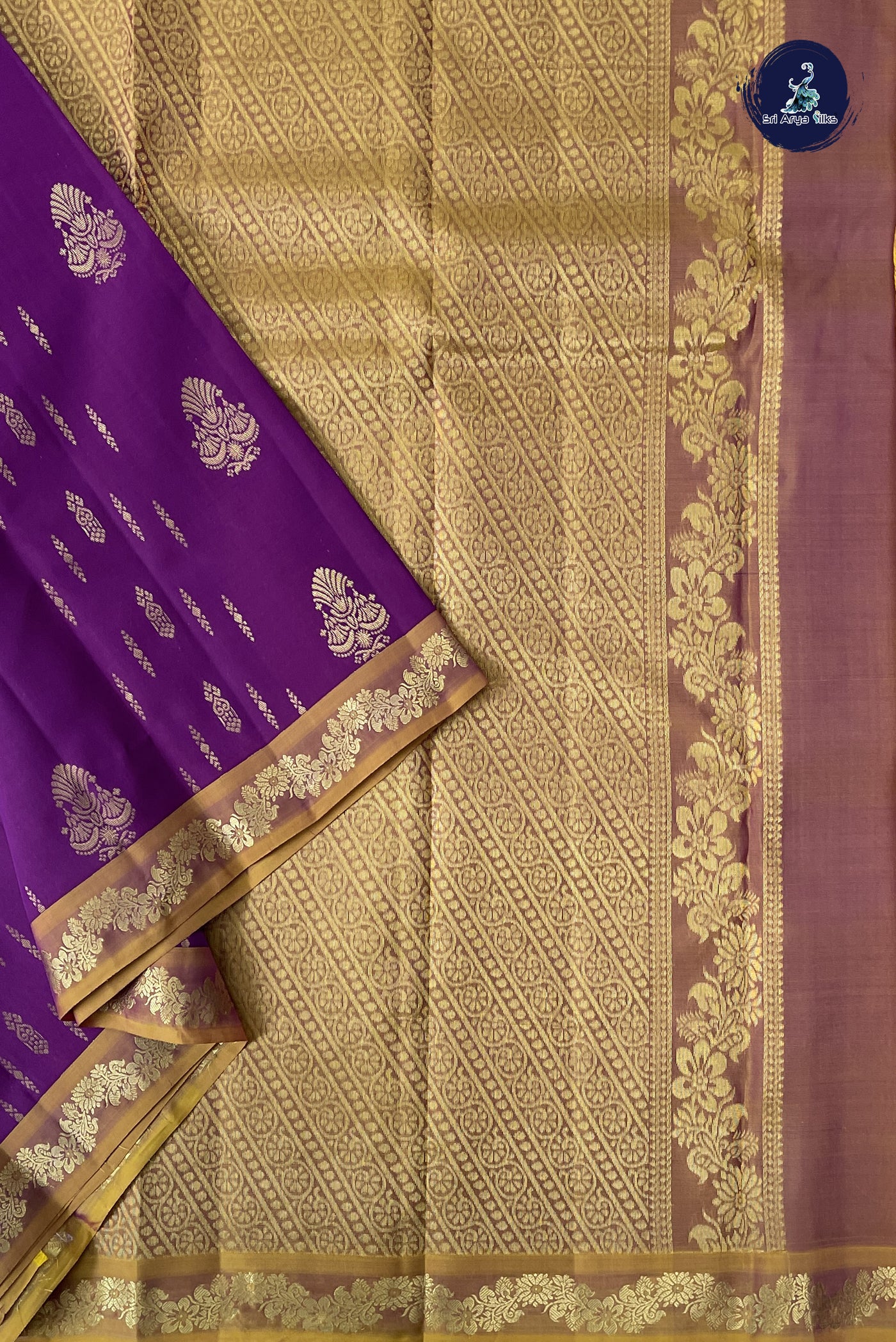 Magenta Purple Half Pure Silk Saree With Zari Buttas Pattern