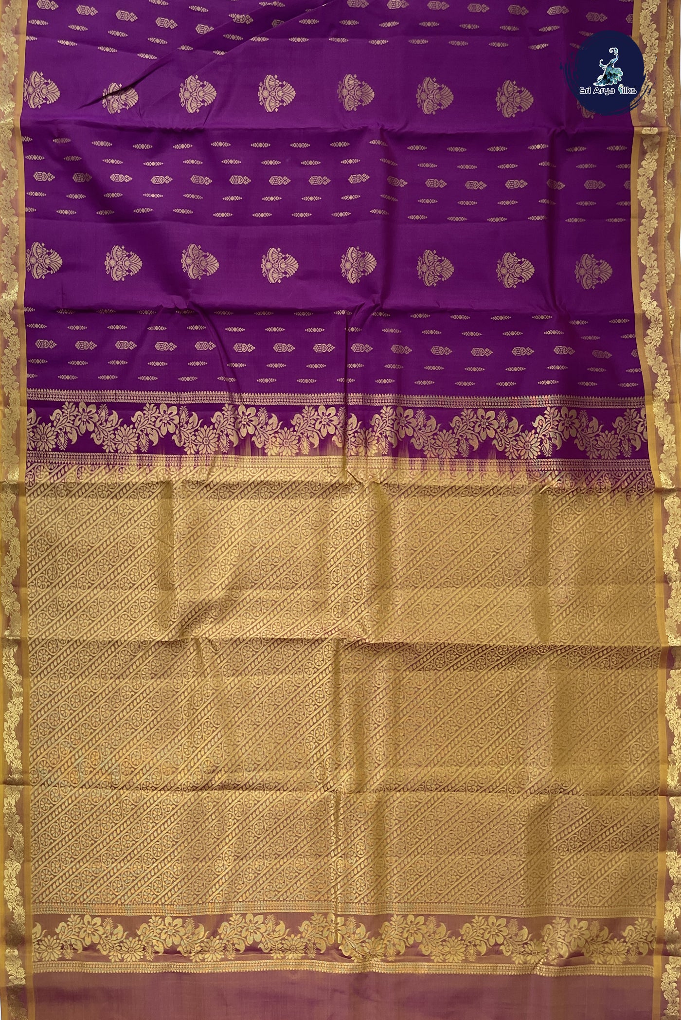 Magenta Purple Half Pure Silk Saree With Zari Buttas Pattern