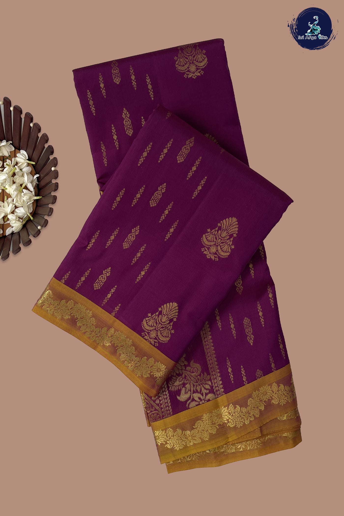Magenta Purple Half Pure Silk Saree With Zari Buttas Pattern
