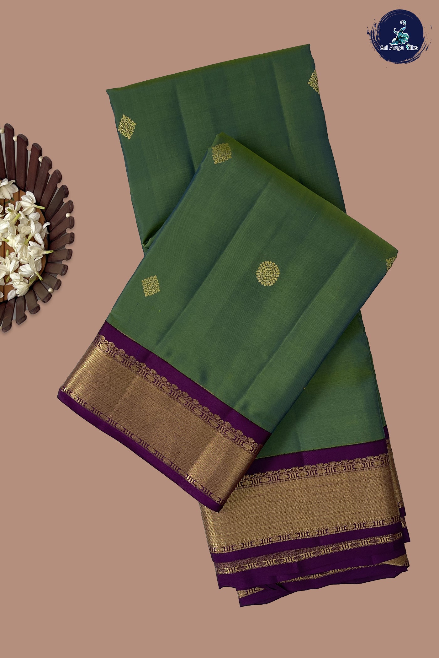 Pastel Green Half Pure Silk Saree With Zari Buttas Pattern