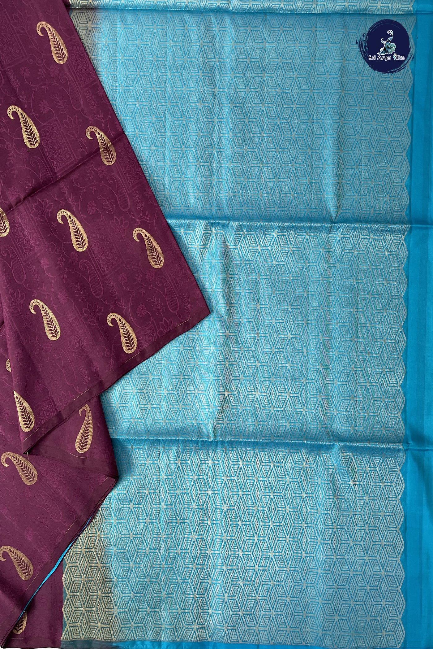 Jamun Half Pure Silk Saree With Embossed Pattern