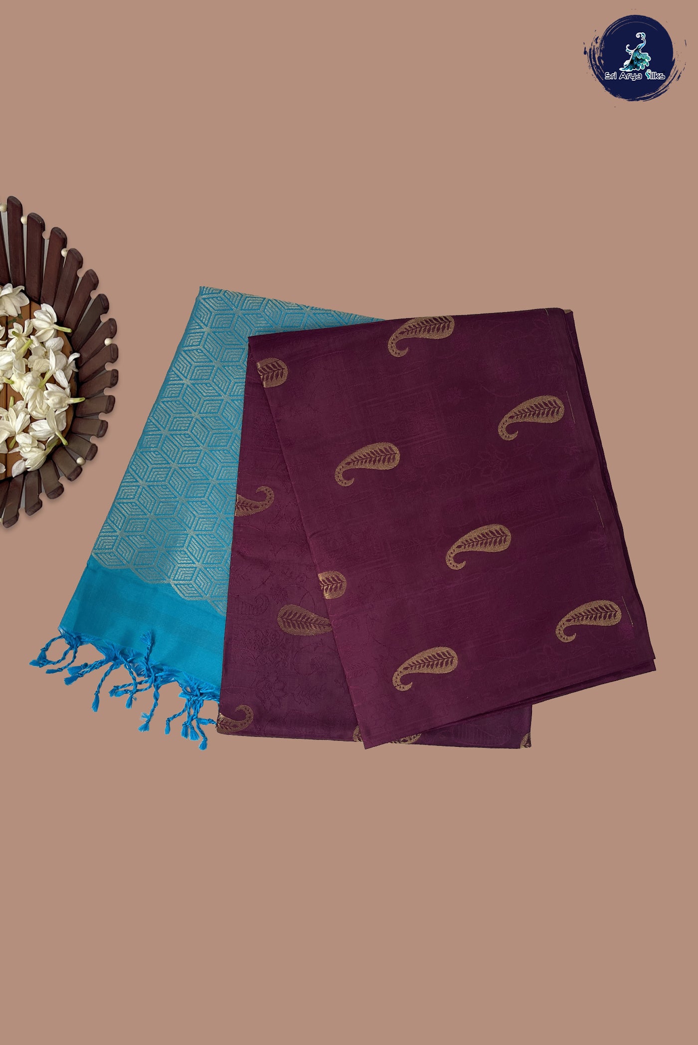 Jamun Half Pure Silk Saree With Embossed Pattern