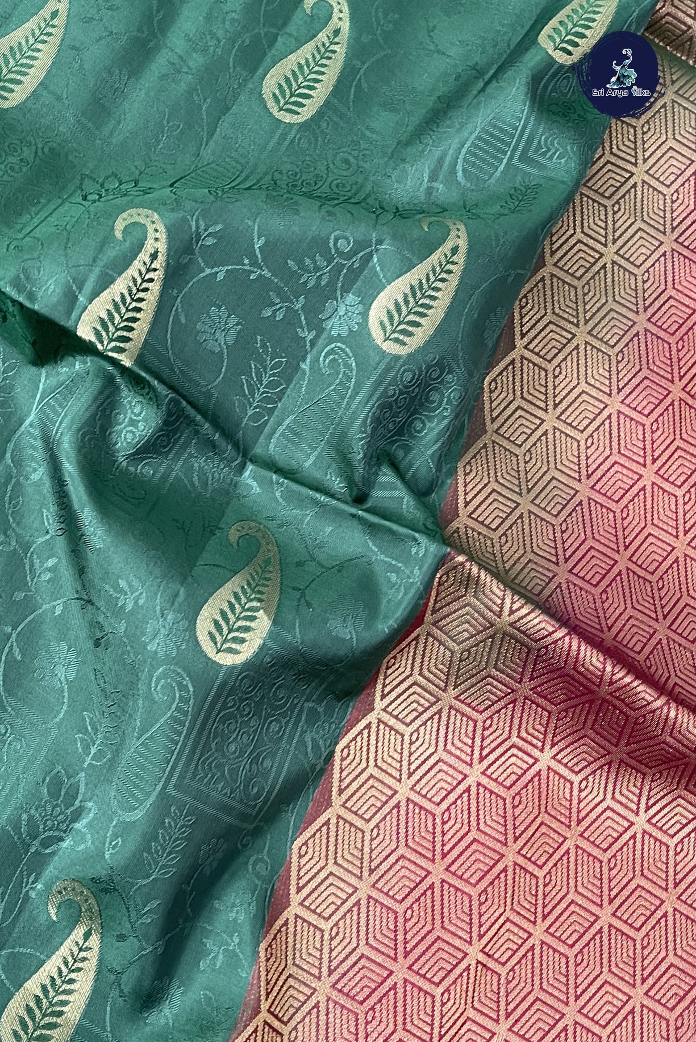 Dark Green Half Pure Silk Saree With Embossed Pattern