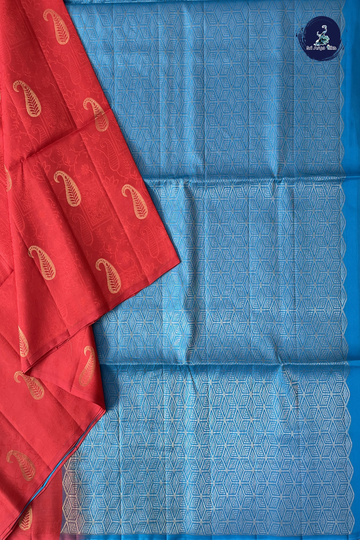 Red Half Pure Silk Saree With Embossed Pattern