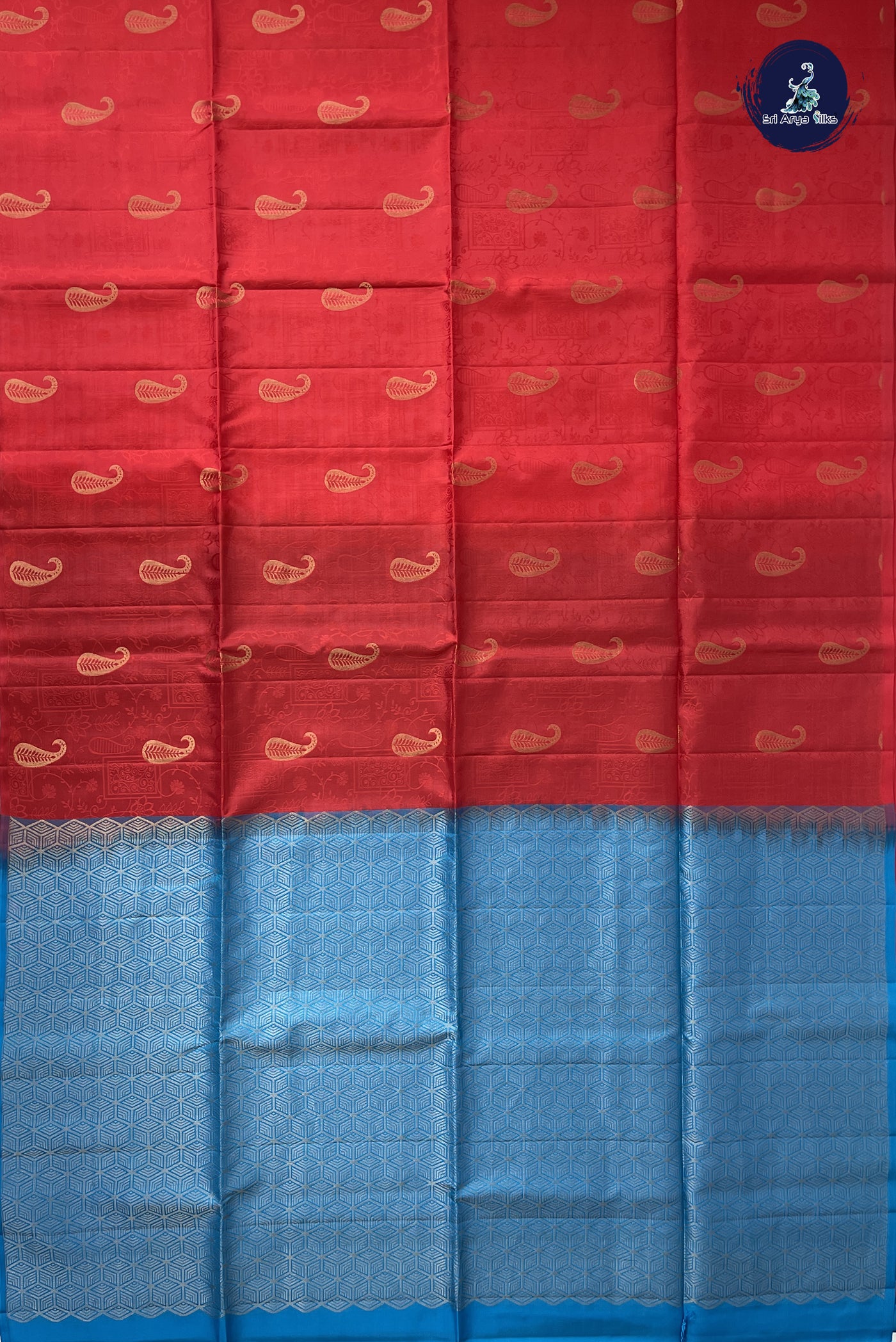 Red Half Pure Silk Saree With Embossed Pattern