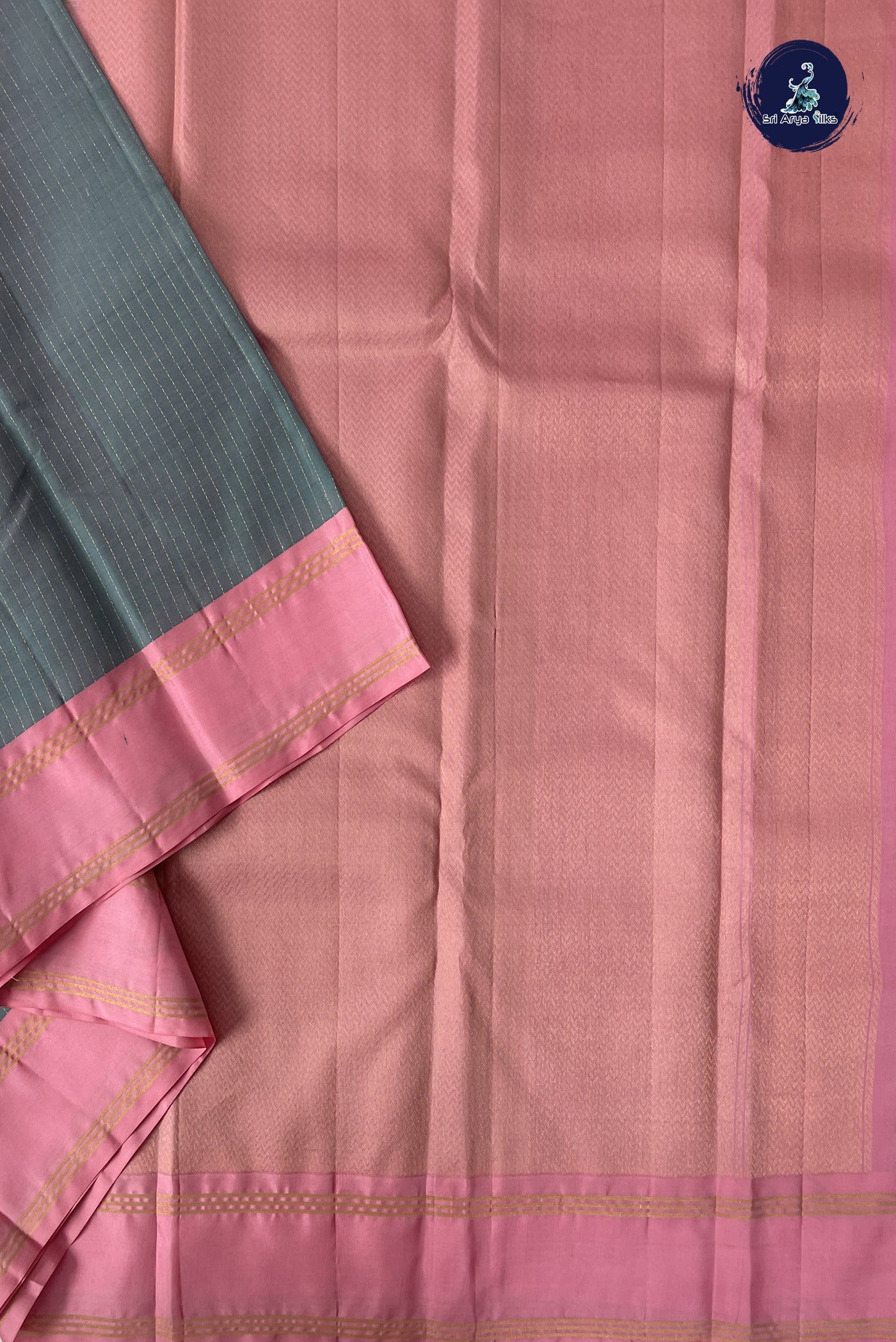 Pastel Shade Half Pure Silk Saree With Stripes Pattern