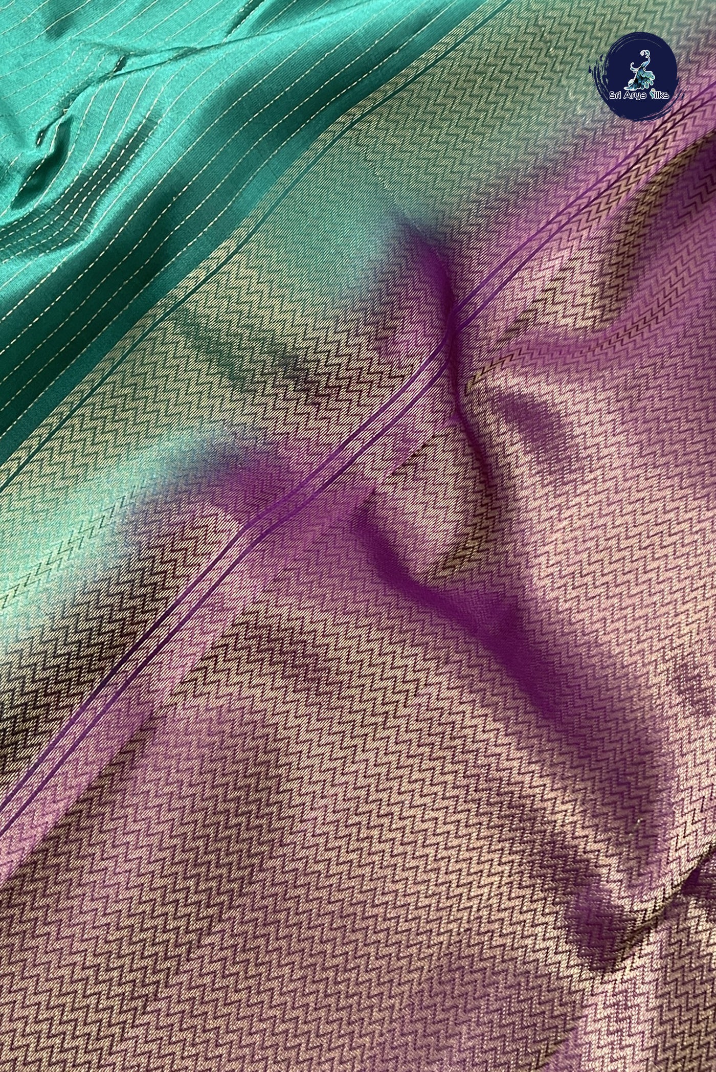 Teal Half Pure Silk Saree With Stripes Pattern