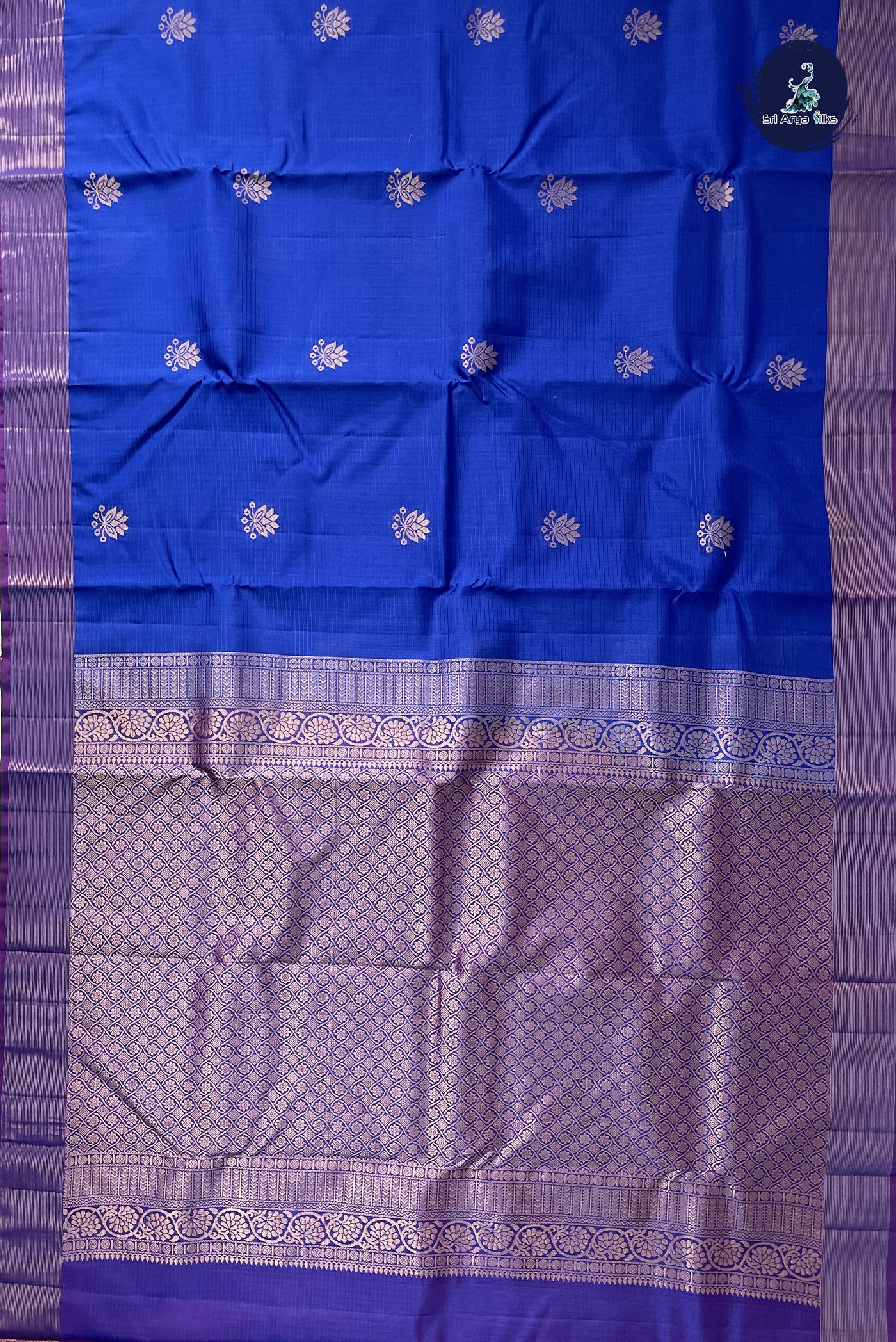 MS Blue Half Pure Silk Saree With Zari Buttas Pattern
