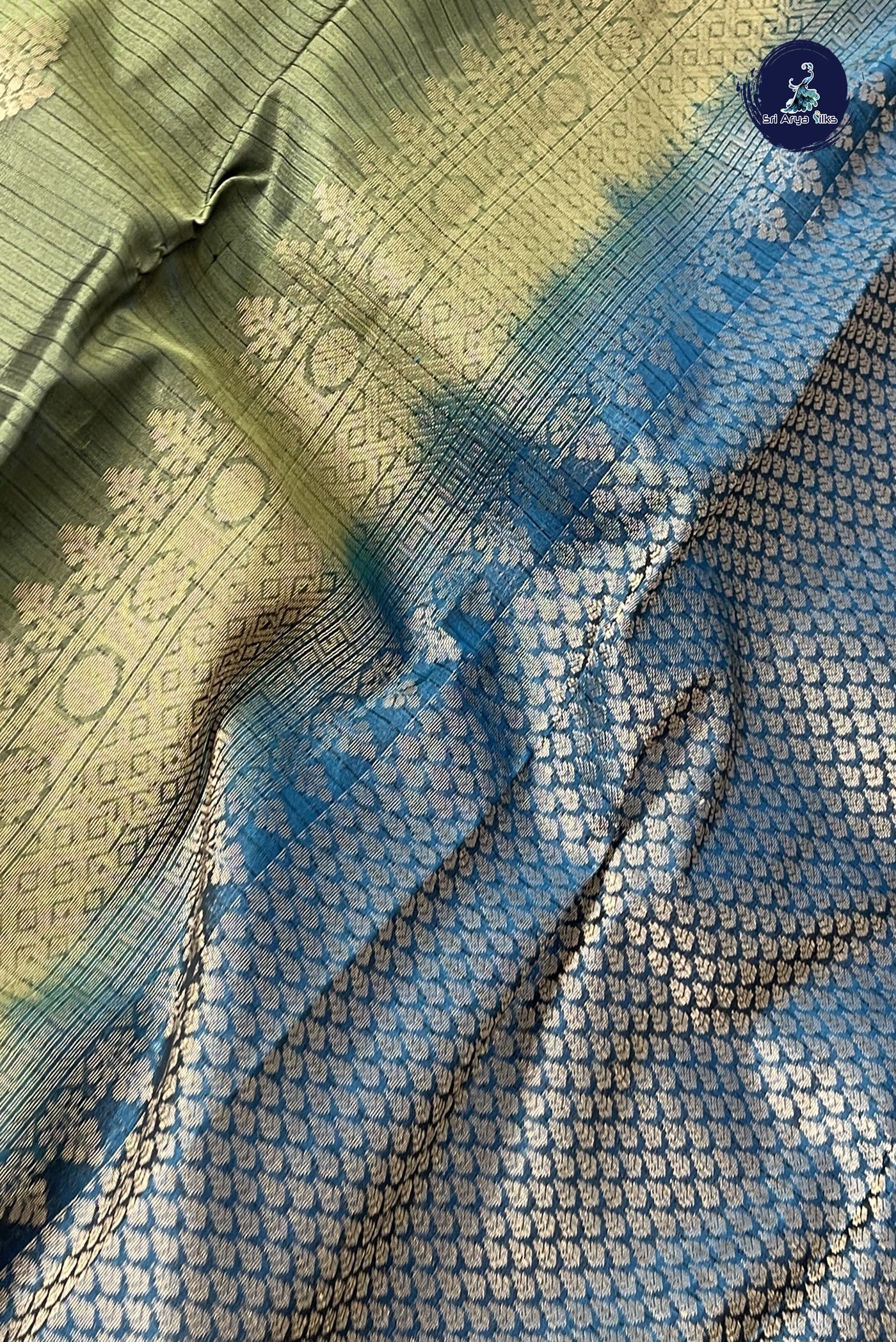 Military Green Half Pure Silk Saree With Zari Buttas Pattern