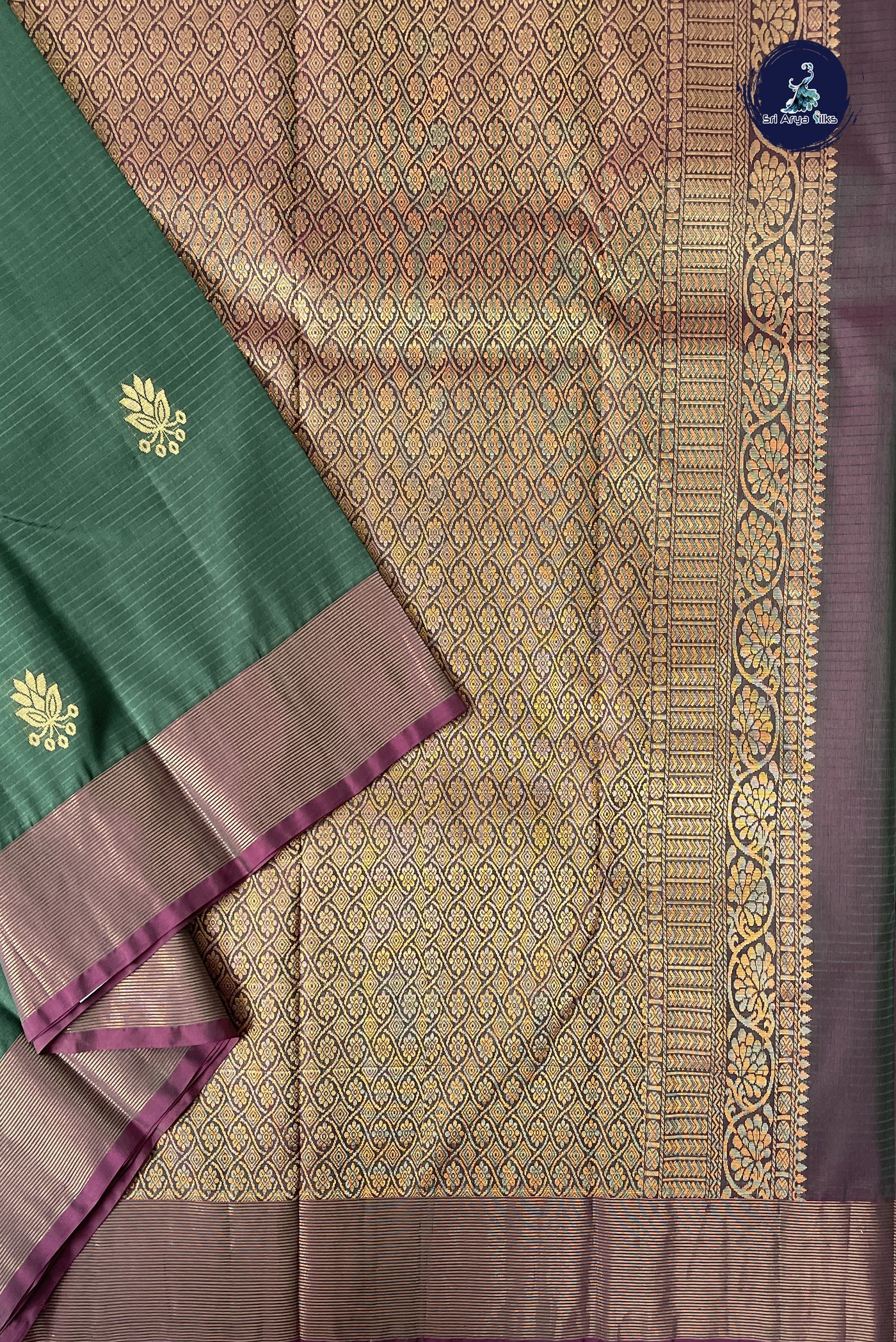 Dark Green Half Pure Silk Saree With Zari Buttas Pattern