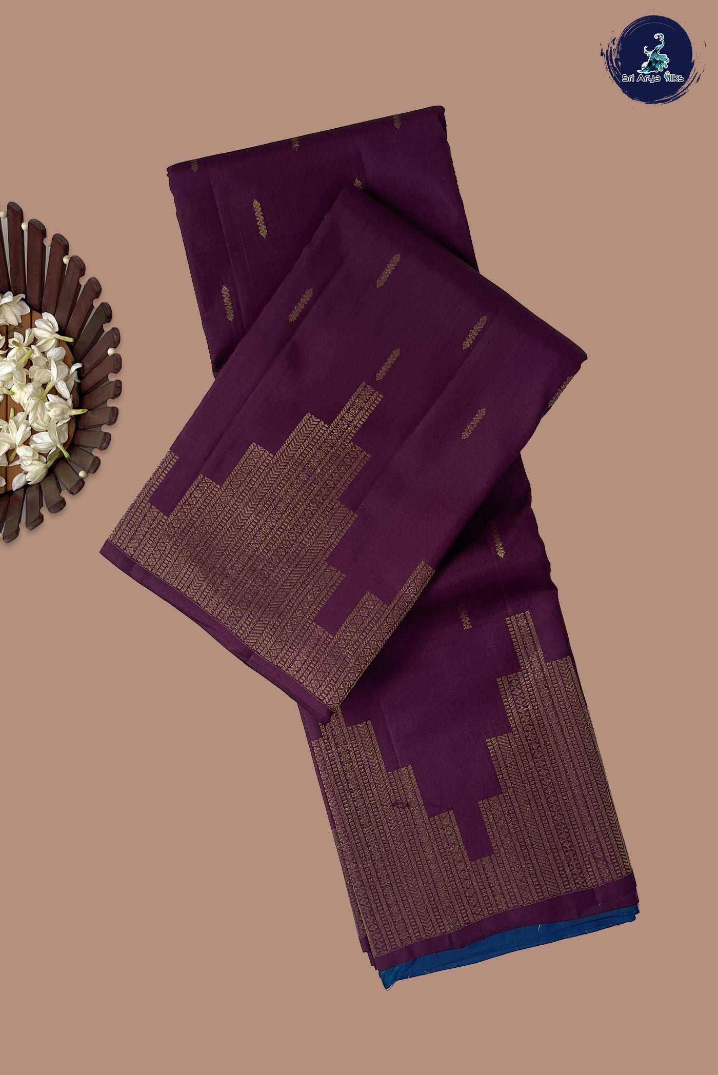 Jamun Half Pure Silk Saree With Zari Buttas Pattern