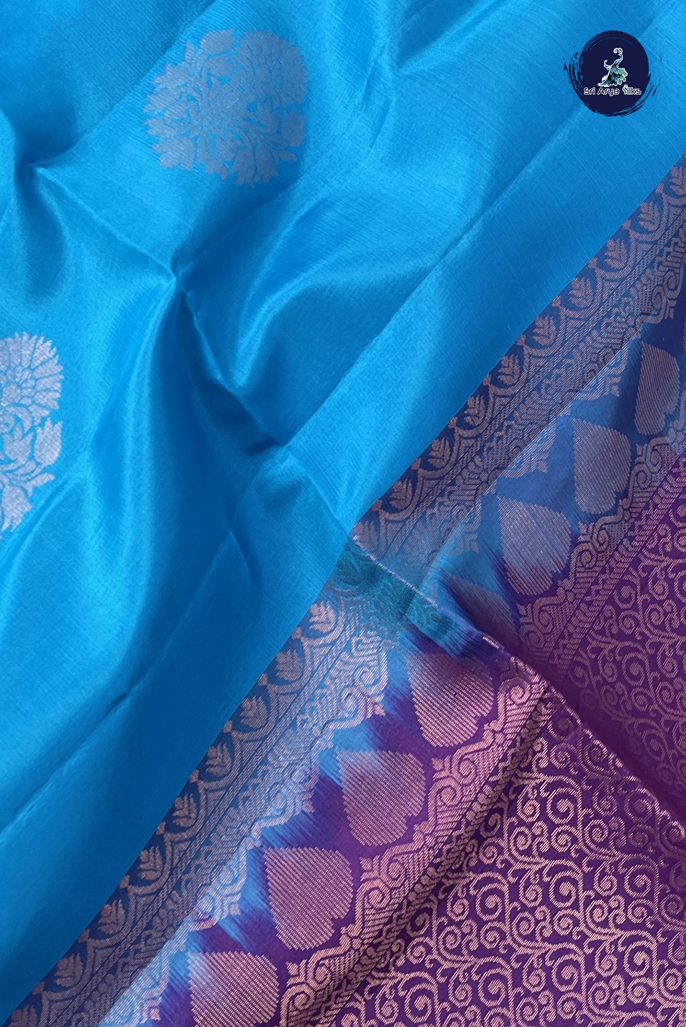 Copper Sulphate Blue Half Pure Silk Saree With Zari Buttas Pattern