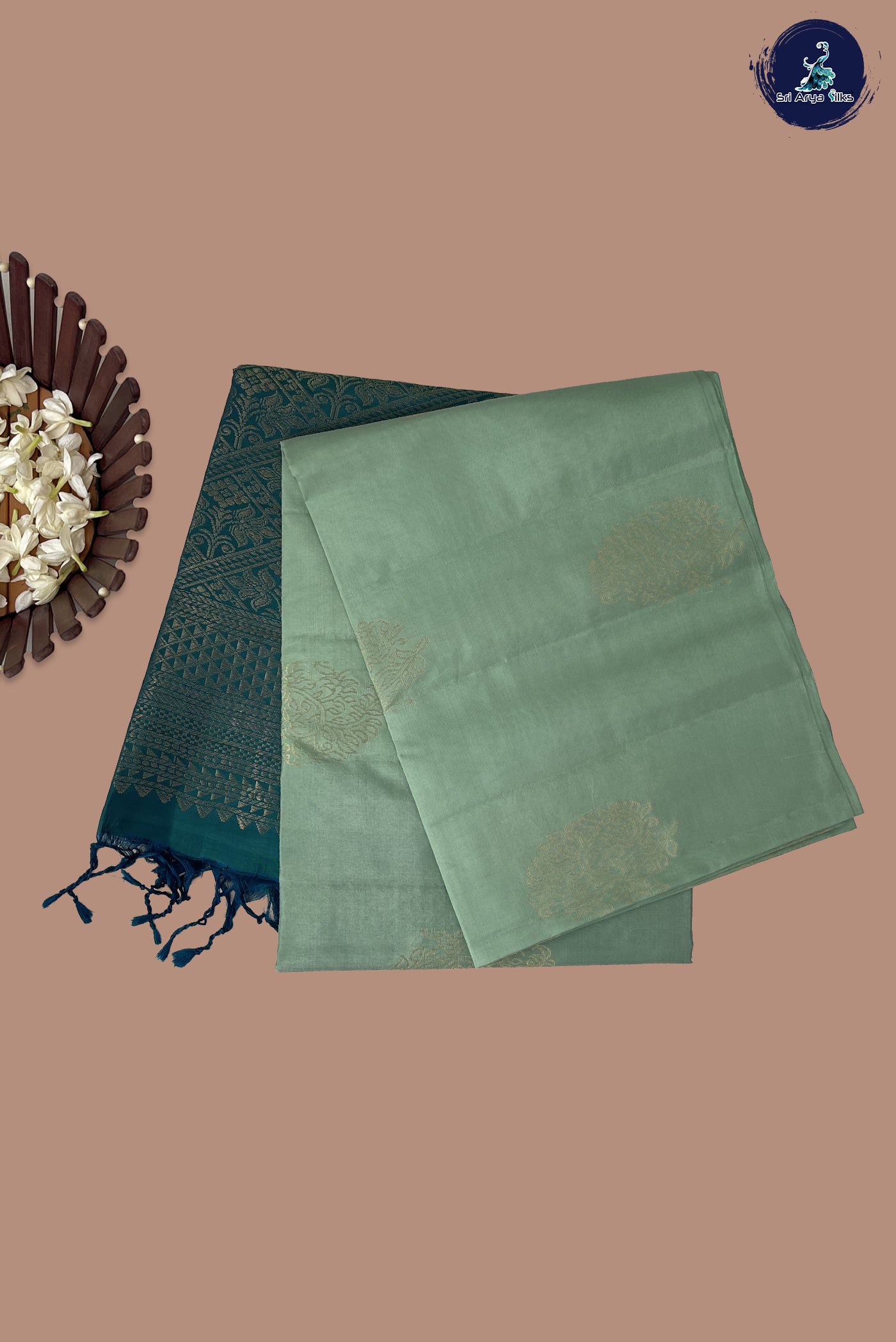 Pista Green Half Pure Silk Saree With Zari Buttas Pattern