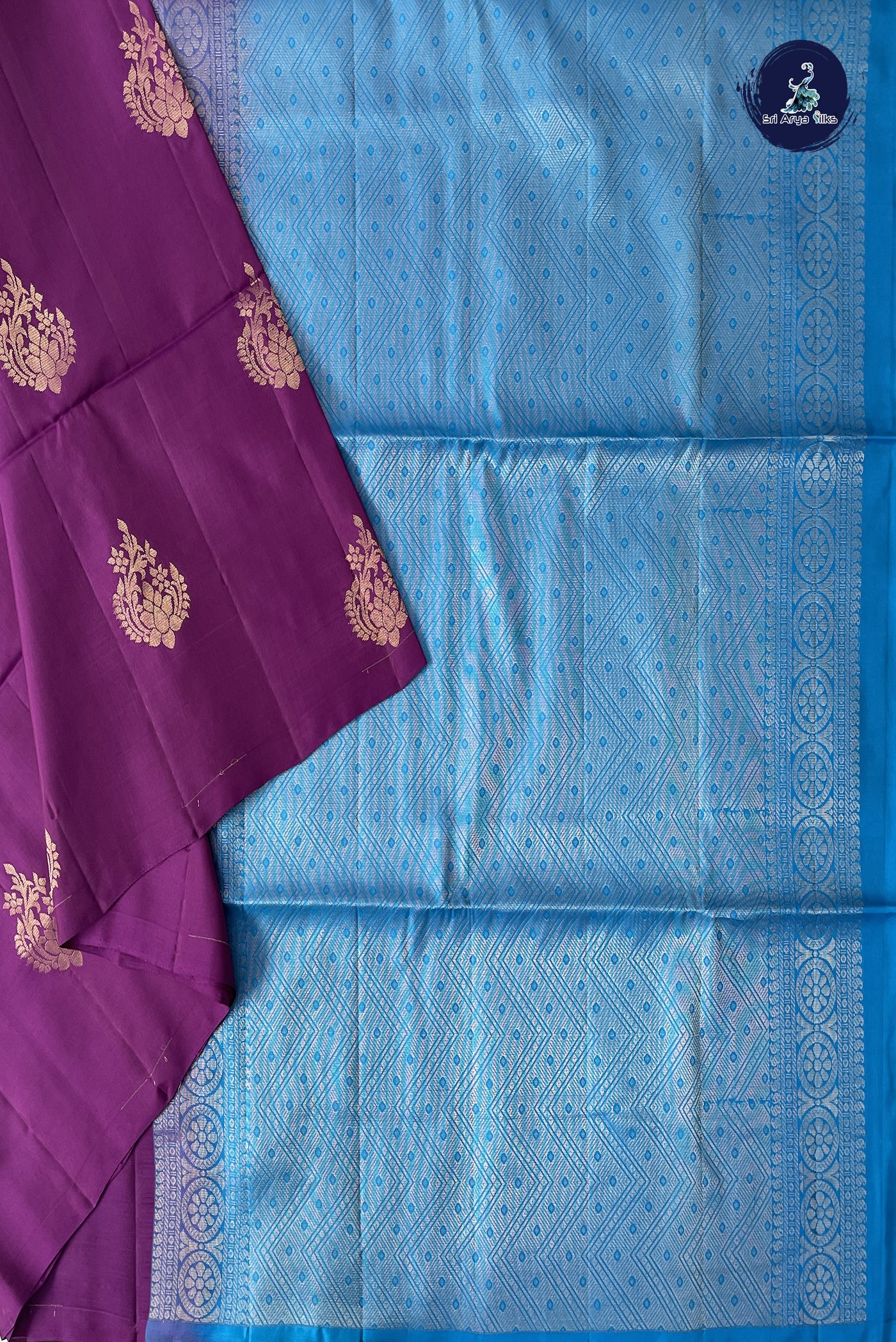 Jamun Half Pure Silk Saree With Zari Buttas Pattern