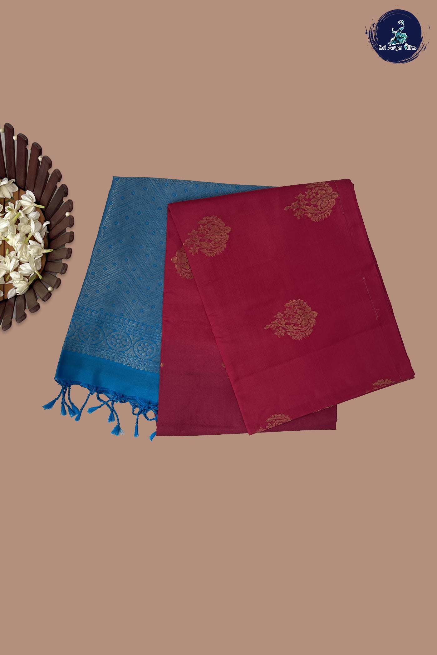 Pinkish Maroon Half Pure Silk Saree With Zari Buttas Pattern
