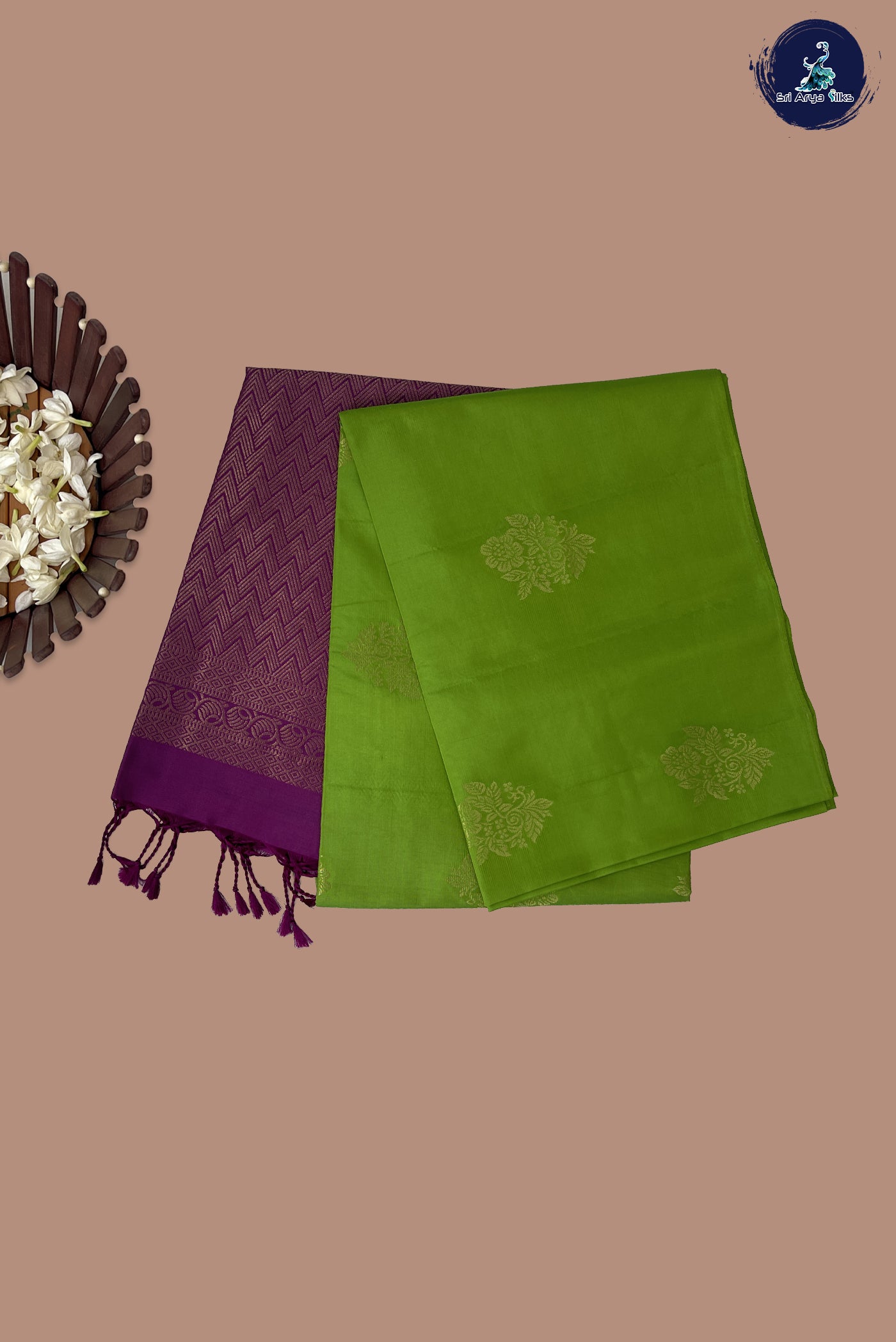 Light Green Half Pure Silk Saree With Zari Buttas Pattern