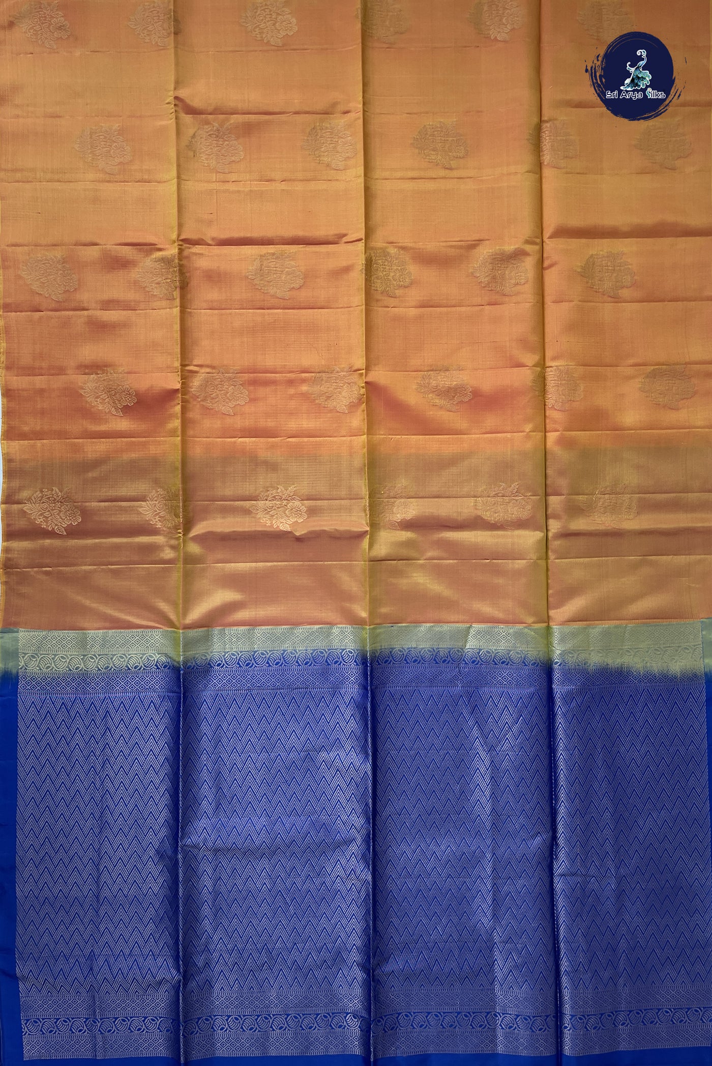 Lite Mustard Orange Half Pure Silk Saree With Zari Buttas Pattern