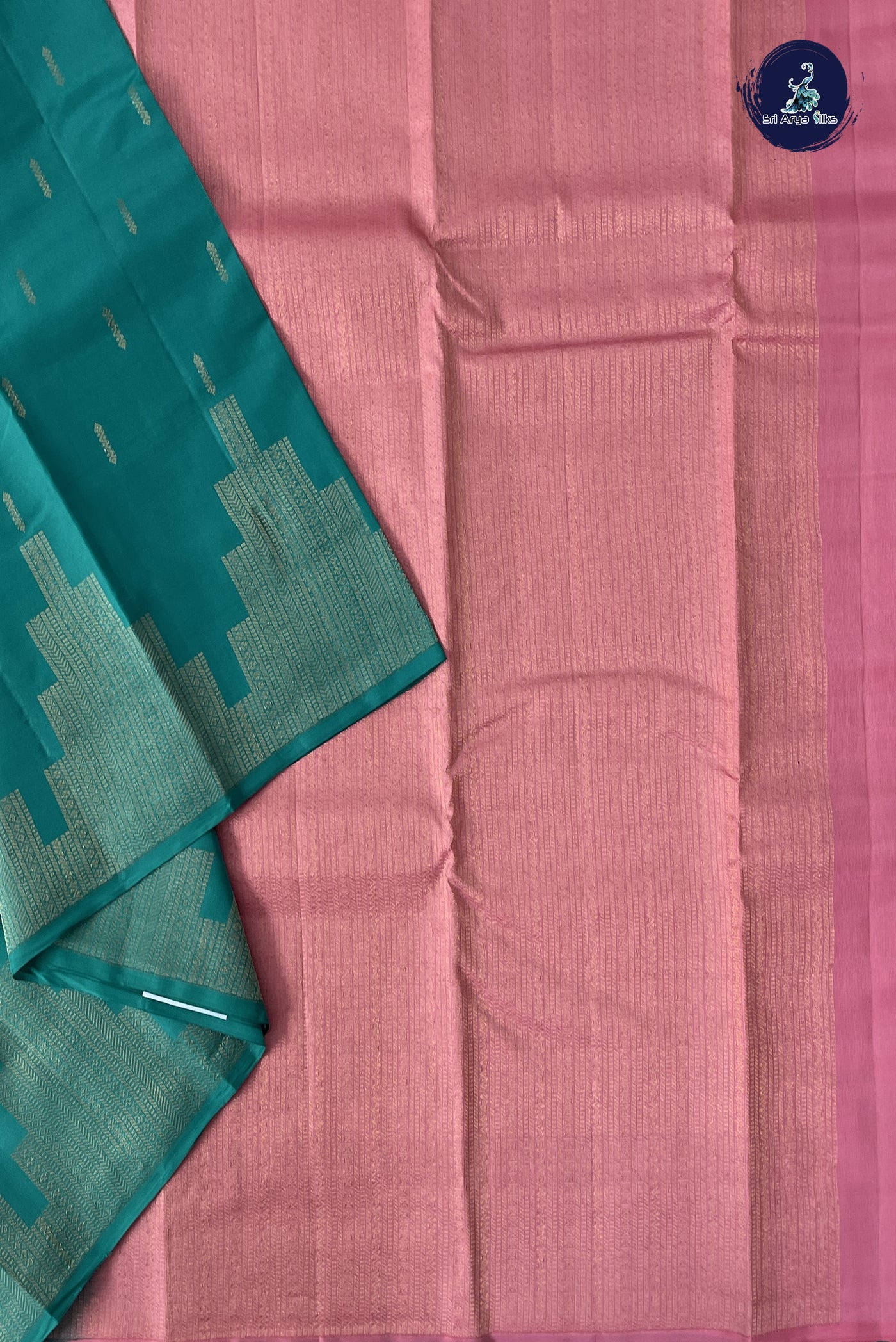 Teal Half Pure Silk Saree With Zari Buttas Pattern