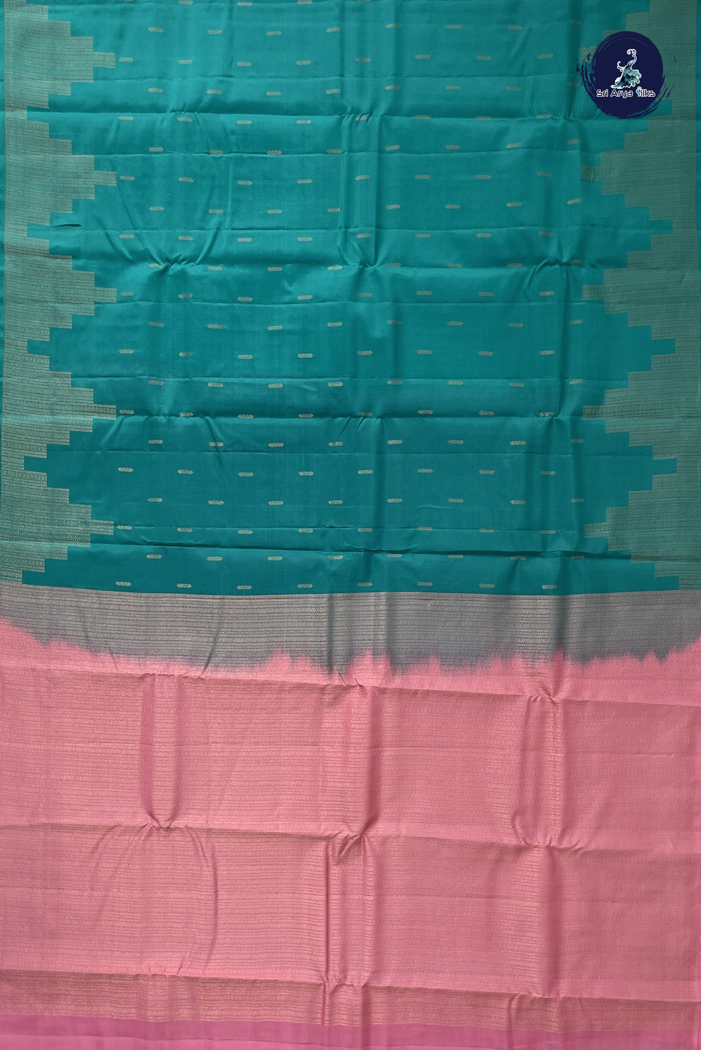 Teal Half Pure Silk Saree With Zari Buttas Pattern