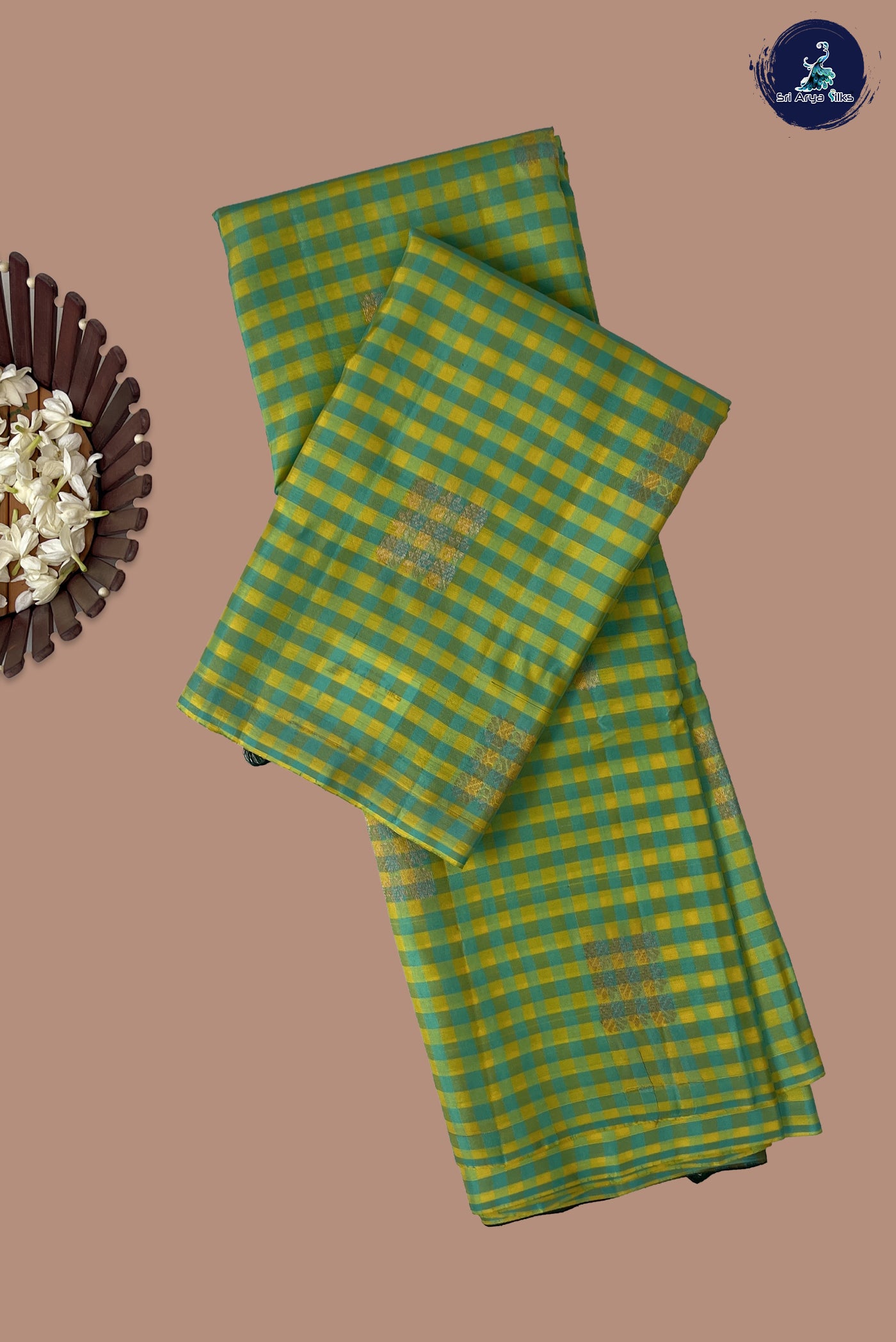 Multi Colour Half Pure Silk Saree With Checked Pattern