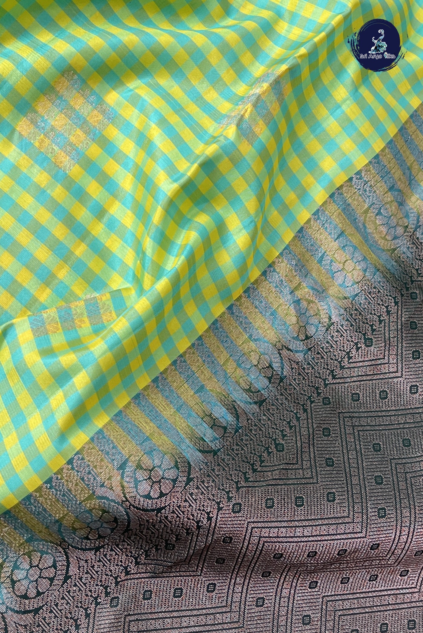 Multi Colour Half Pure Silk Saree With Checked Pattern