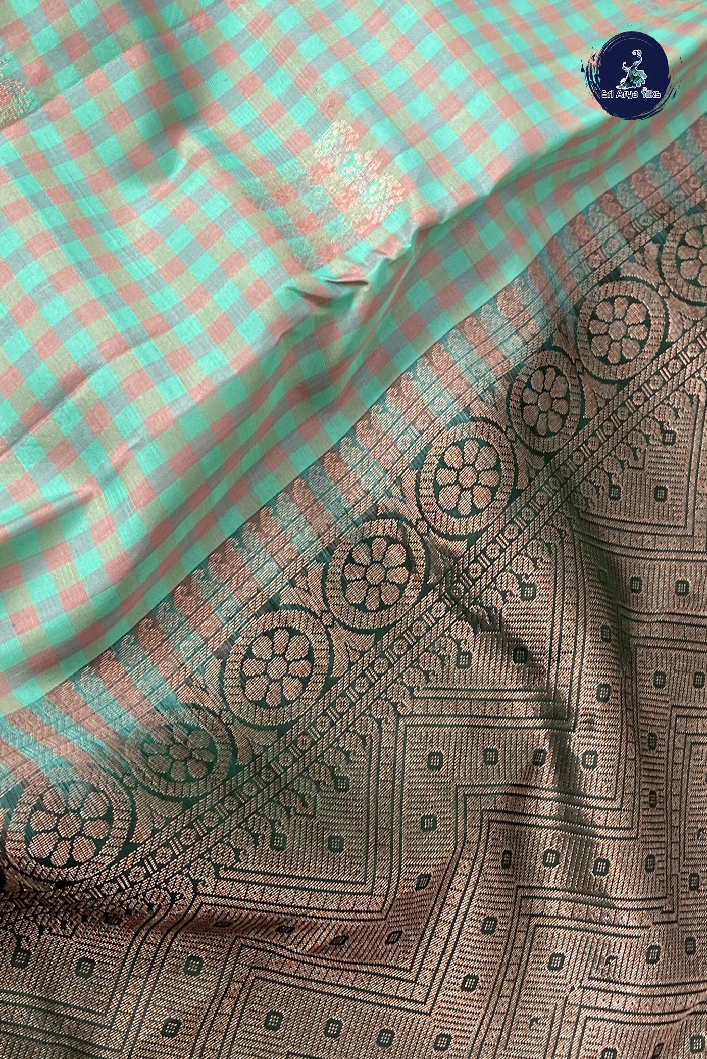Multi Colour Half Pure Silk Saree With Checked Pattern