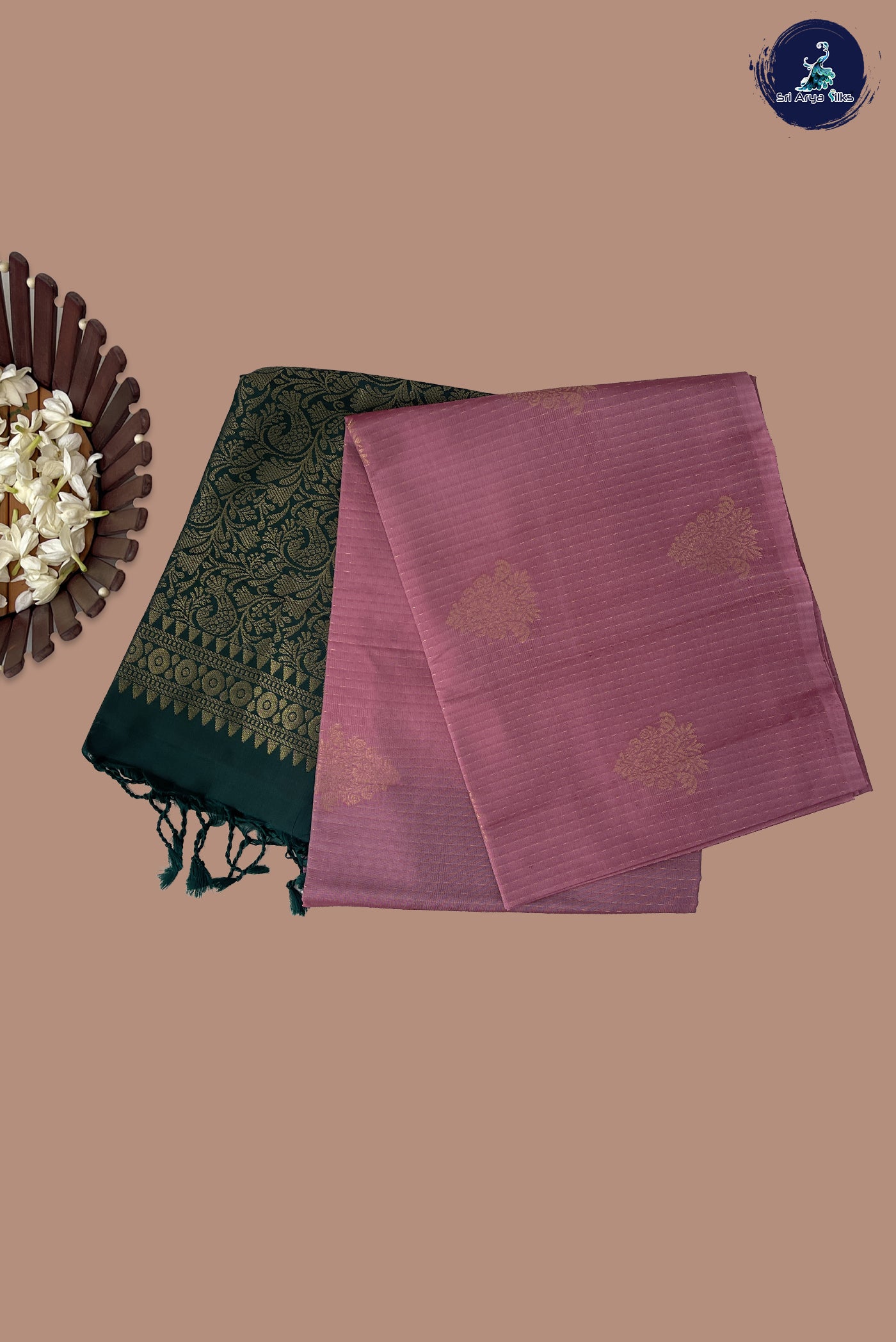 Lotus Pink Half Pure Silk Saree With Stripes Pattern