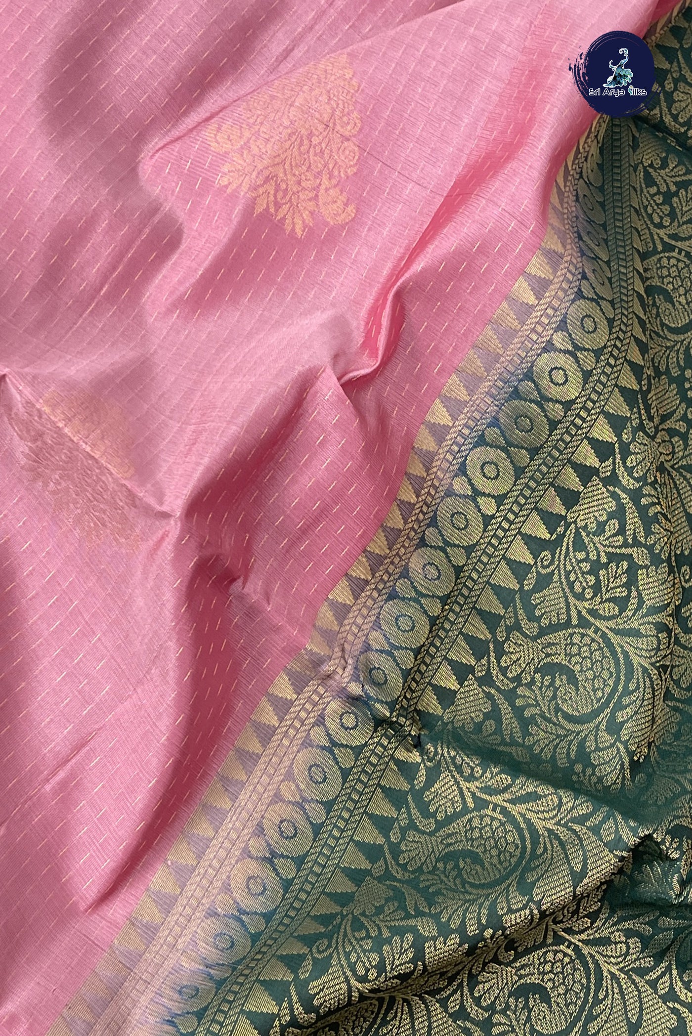 Lotus Pink Half Pure Silk Saree With Stripes Pattern