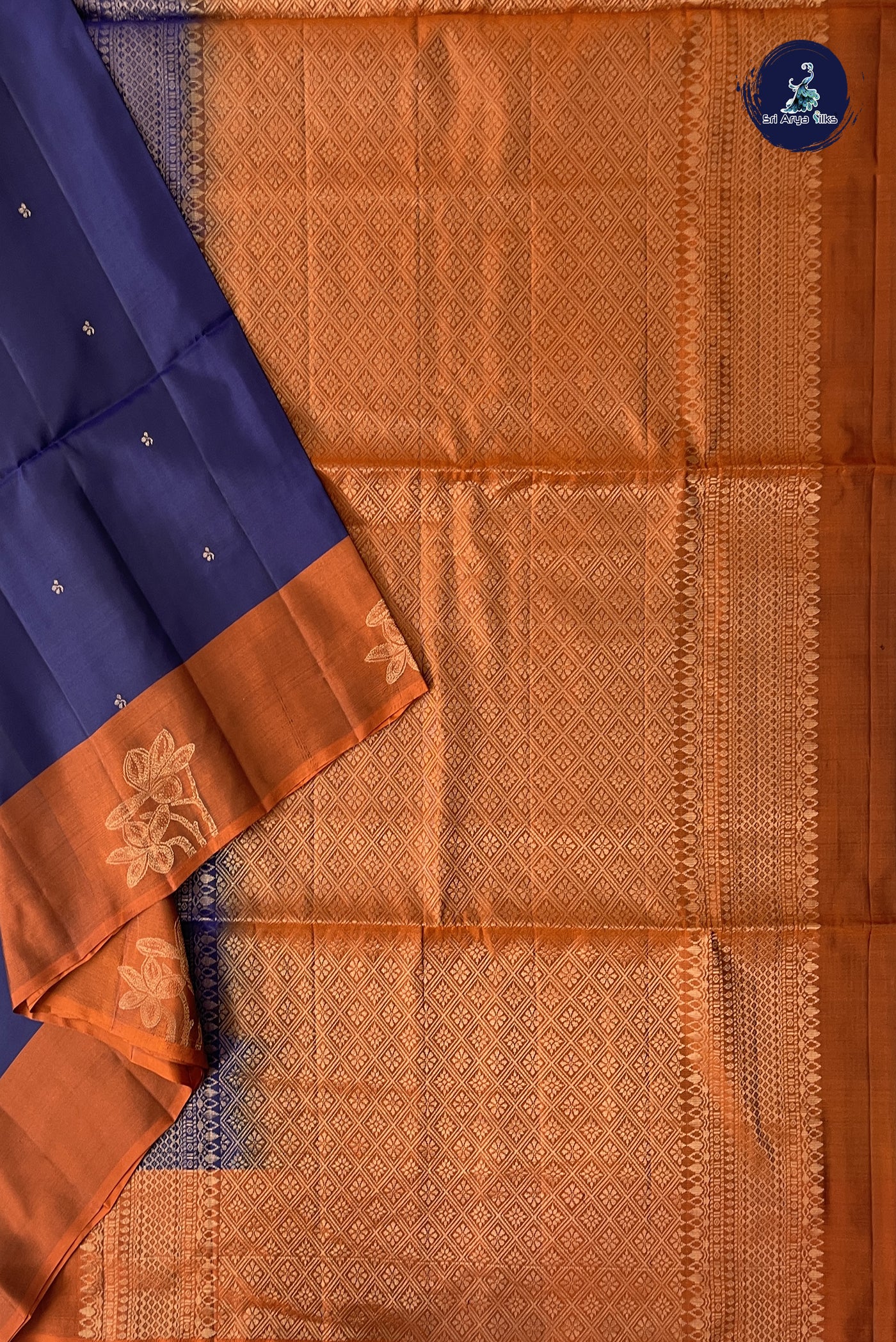 Navy Blue Half Pure Silk Saree With Zari Buttas Pattern