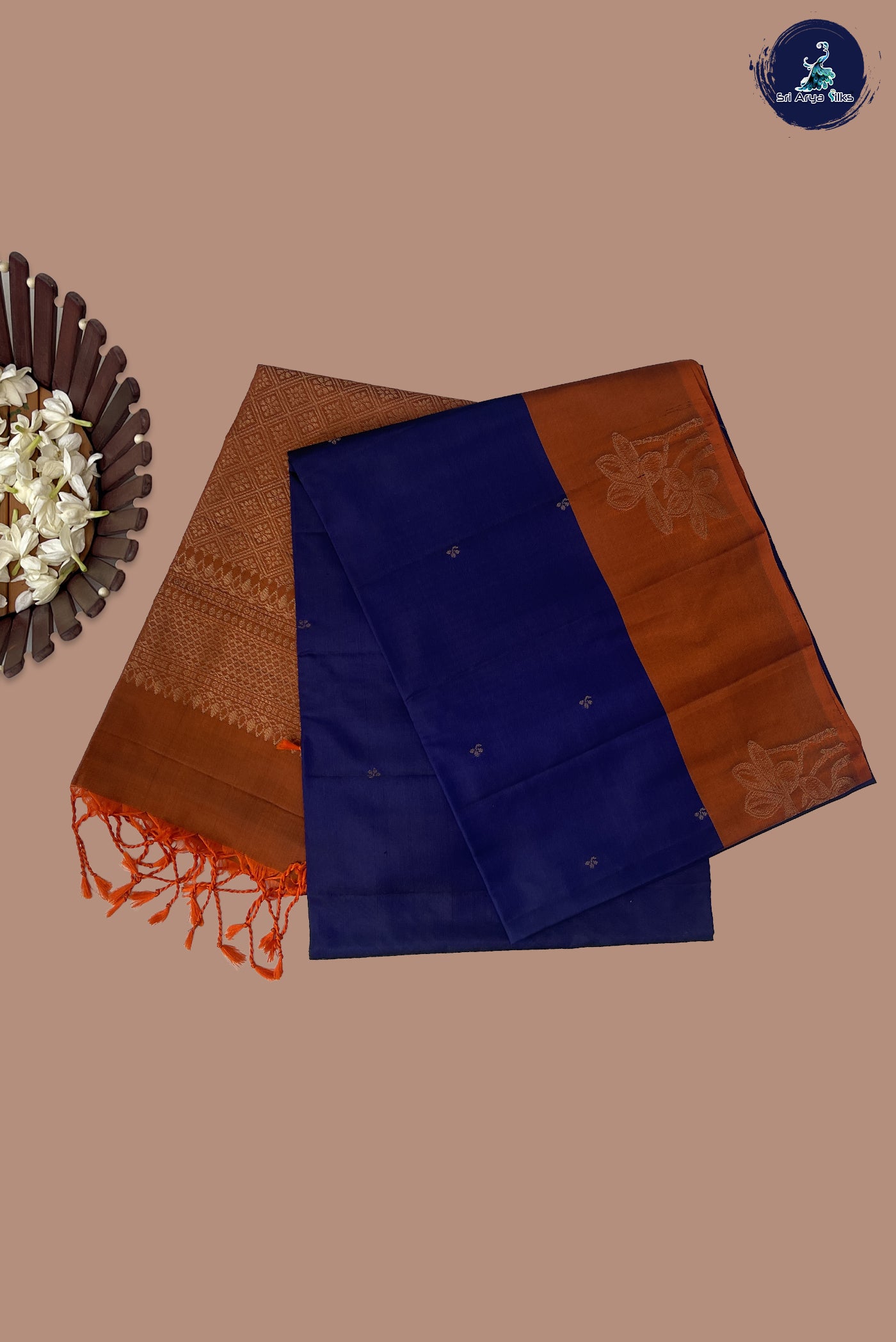 Navy Blue Half Pure Silk Saree With Zari Buttas Pattern