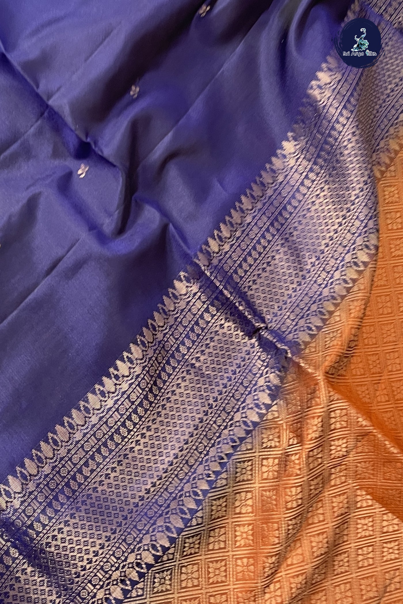 Navy Blue Half Pure Silk Saree With Zari Buttas Pattern
