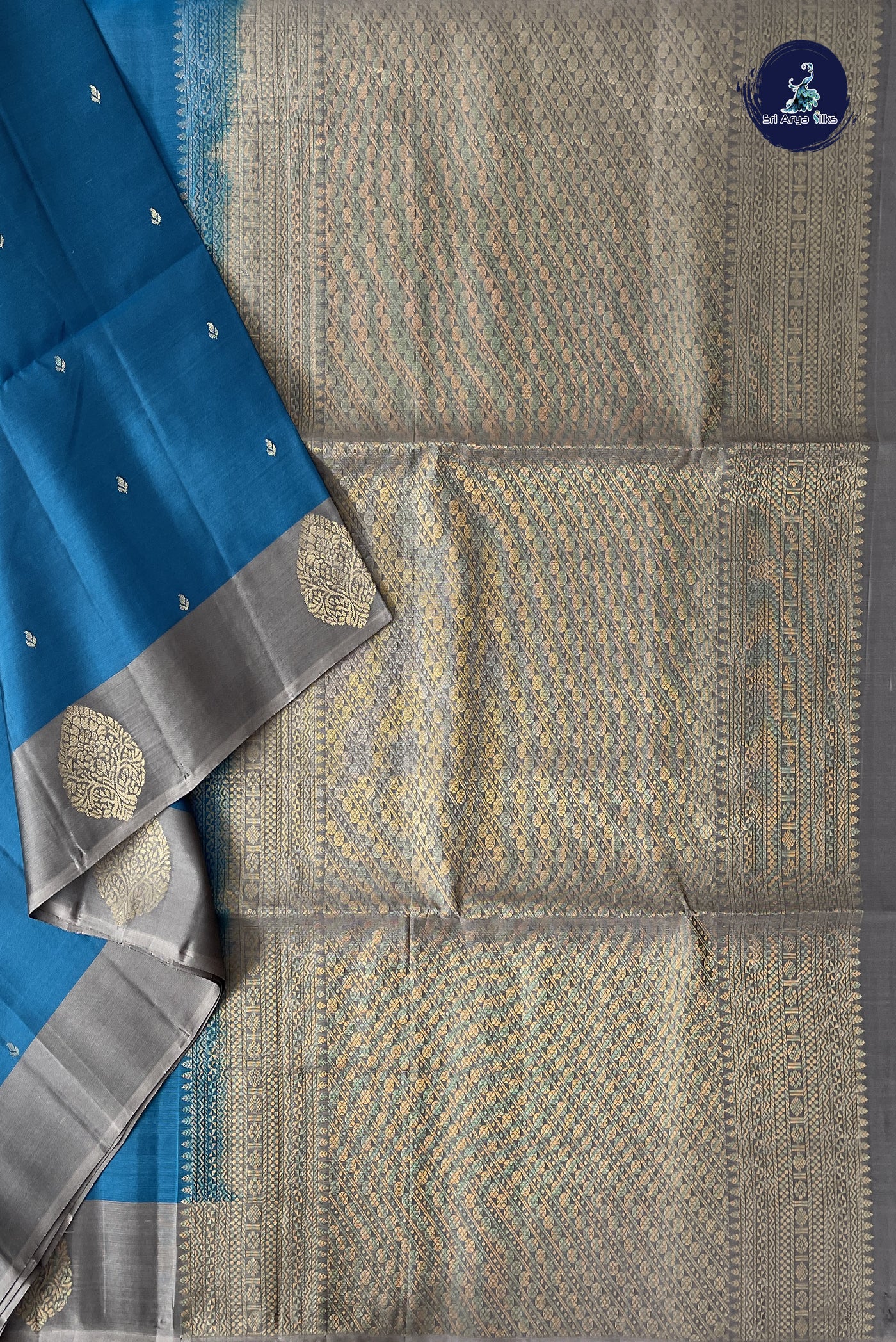 Blue Half Pure Silk Saree With Zari Buttas Pattern