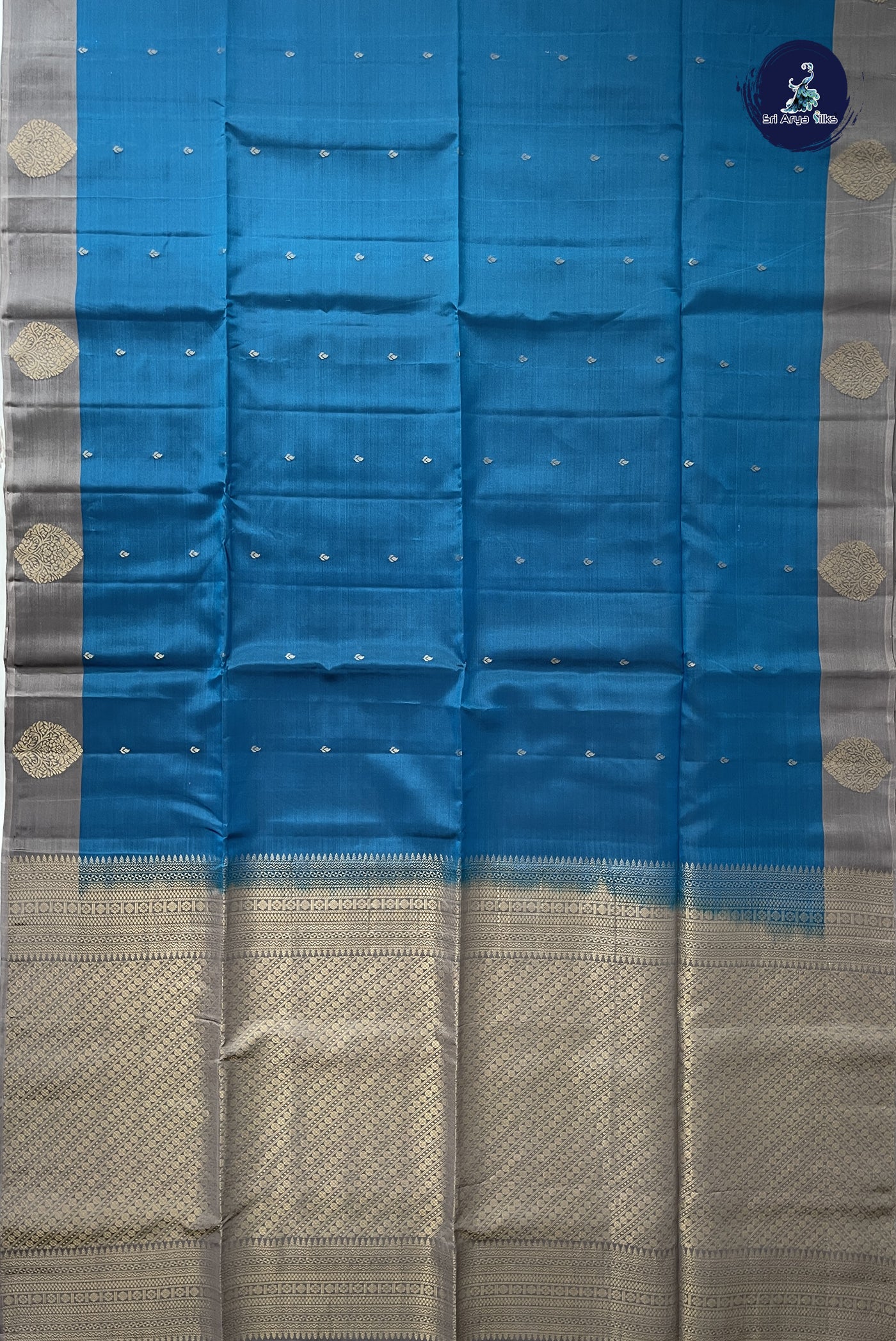 Blue Half Pure Silk Saree With Zari Buttas Pattern