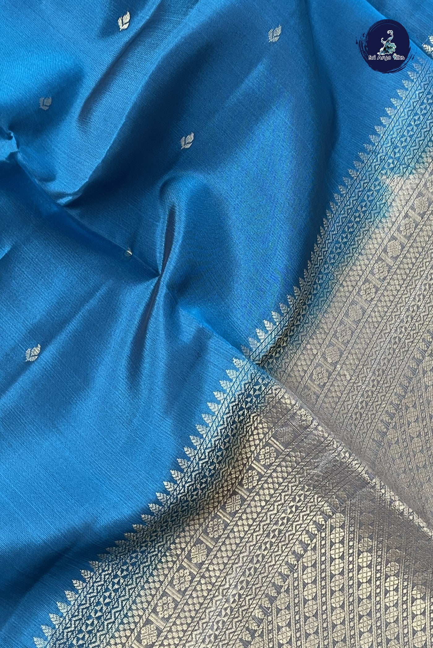 Blue Half Pure Silk Saree With Zari Buttas Pattern