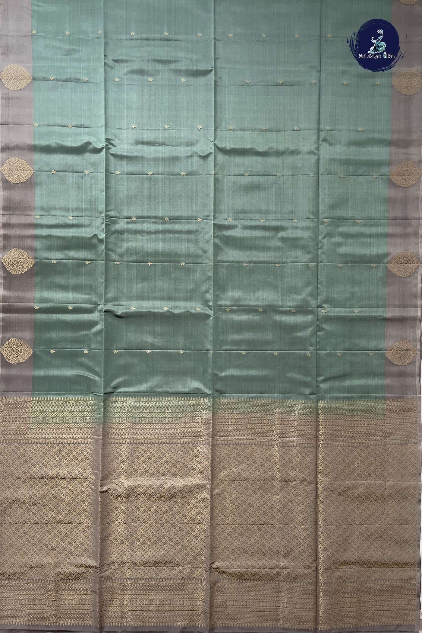 Greenish Grey Half Pure Silk Saree With Zari Buttas Pattern