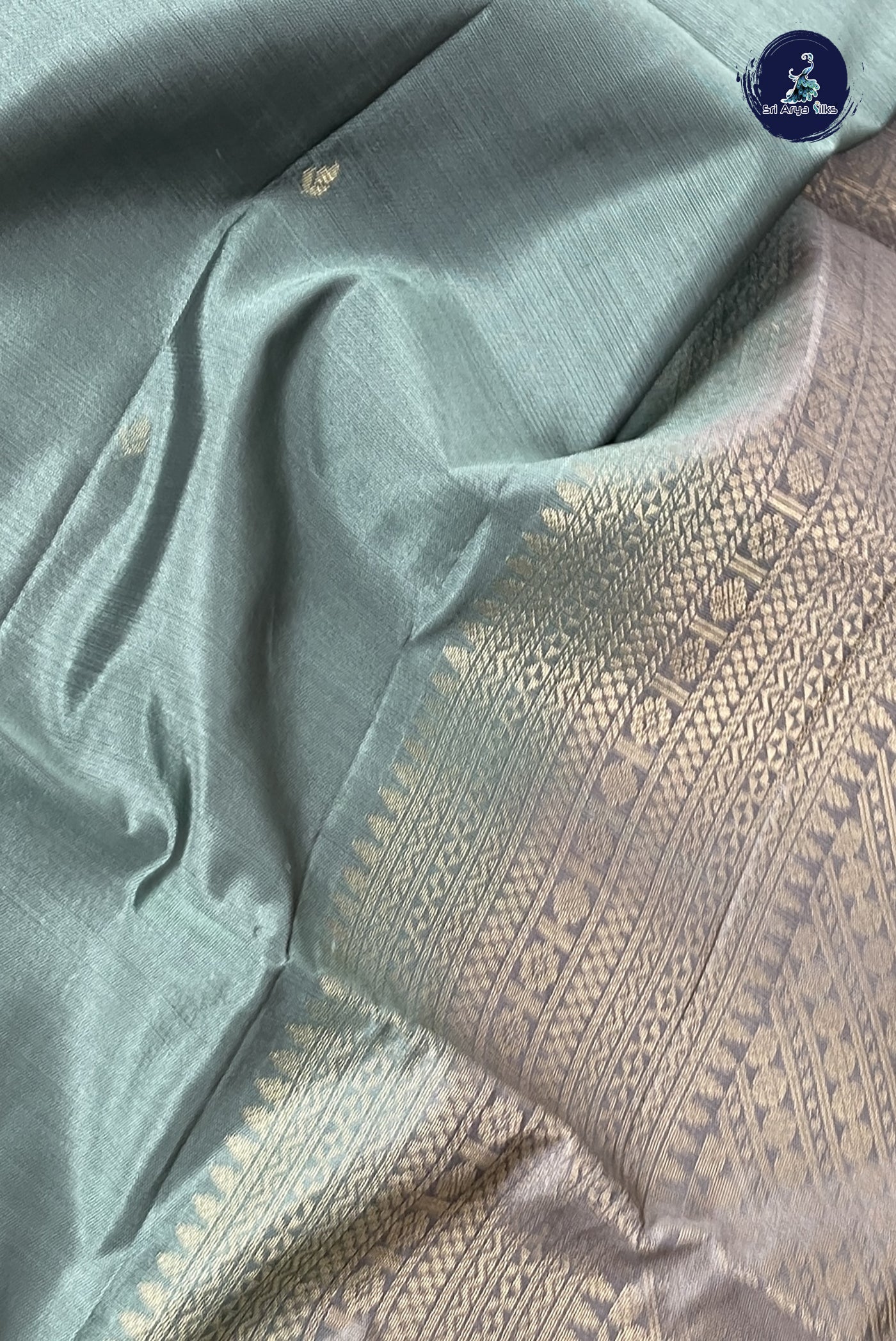 Greenish Grey Half Pure Silk Saree With Zari Buttas Pattern