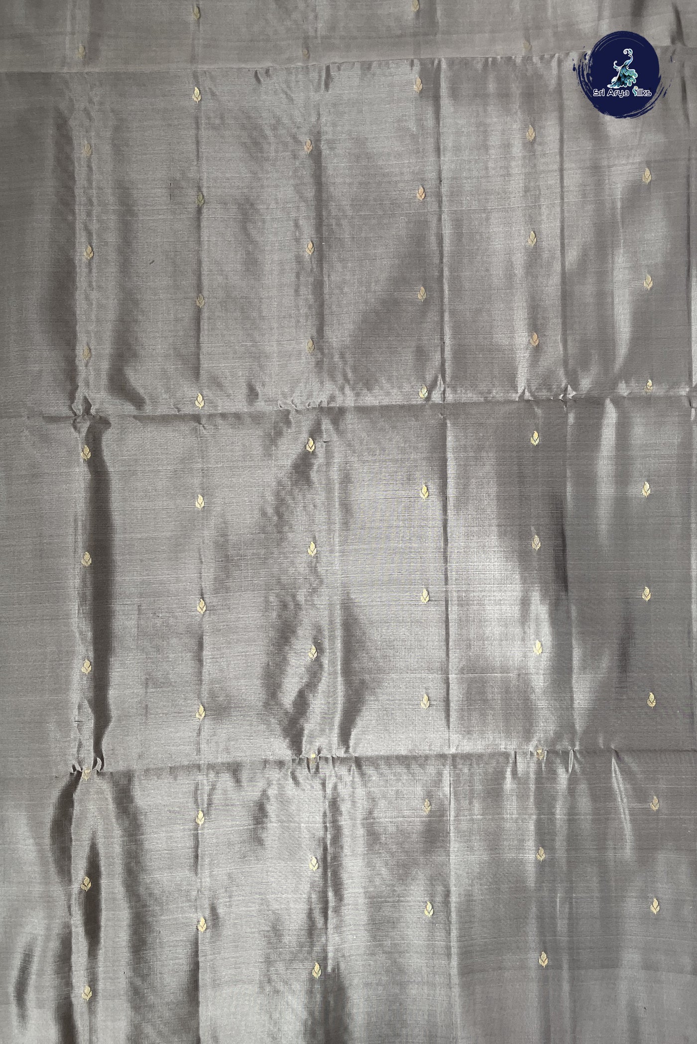 Greenish Grey Half Pure Silk Saree With Zari Buttas Pattern