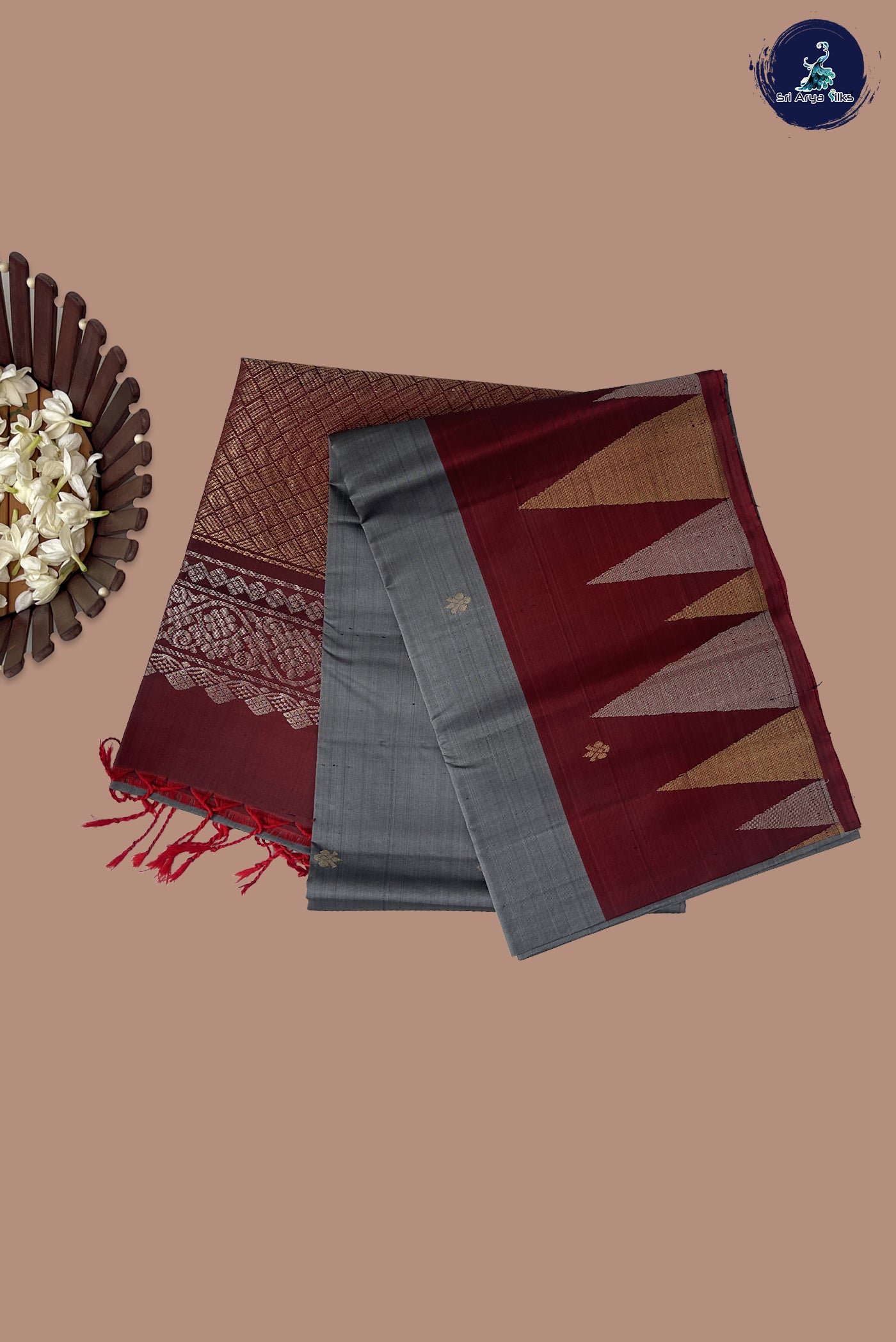 Grey Soft Silk Saree With Zari Buttas Pattern
