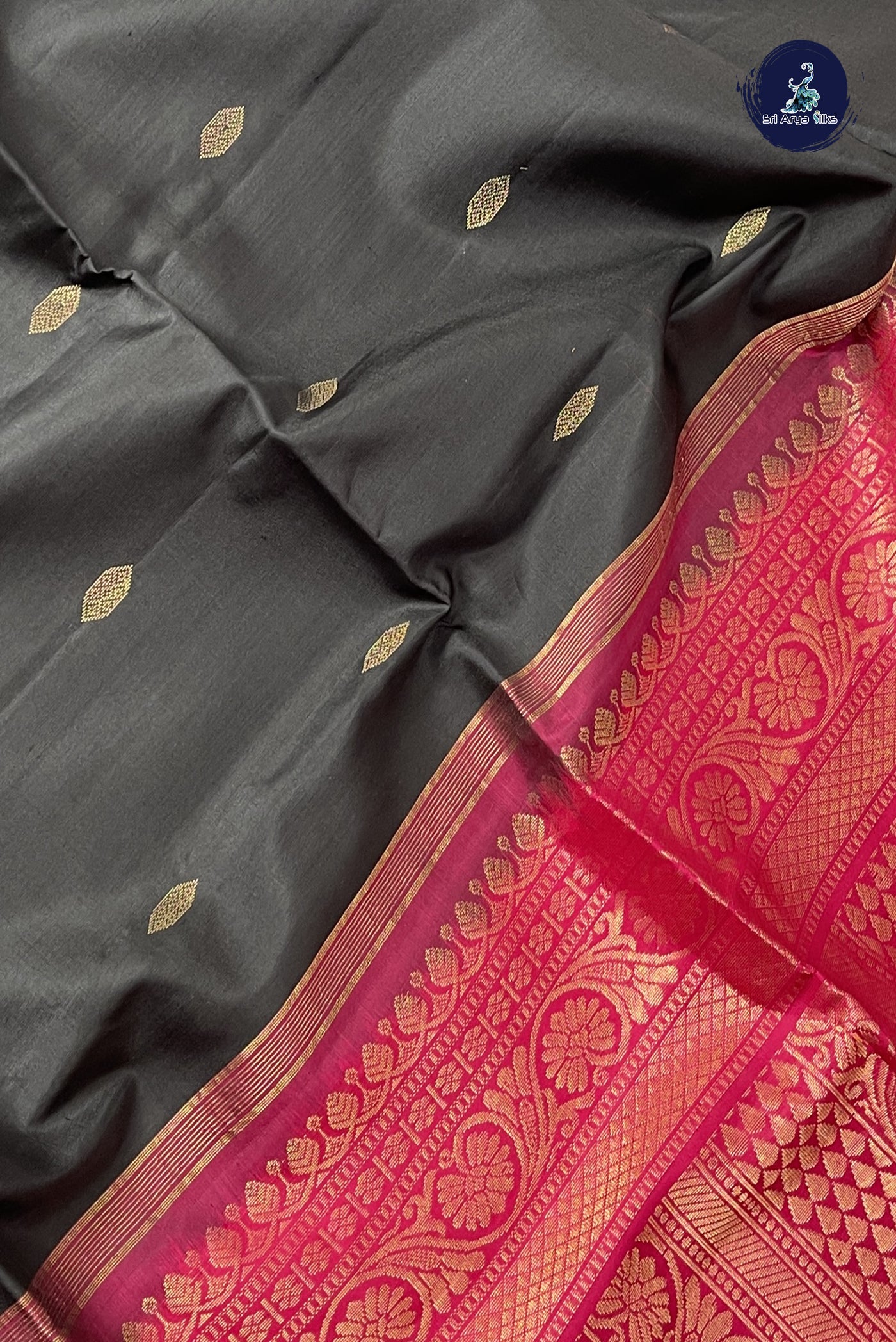 Black Soft Silk Saree With Zari Buttas Pattern
