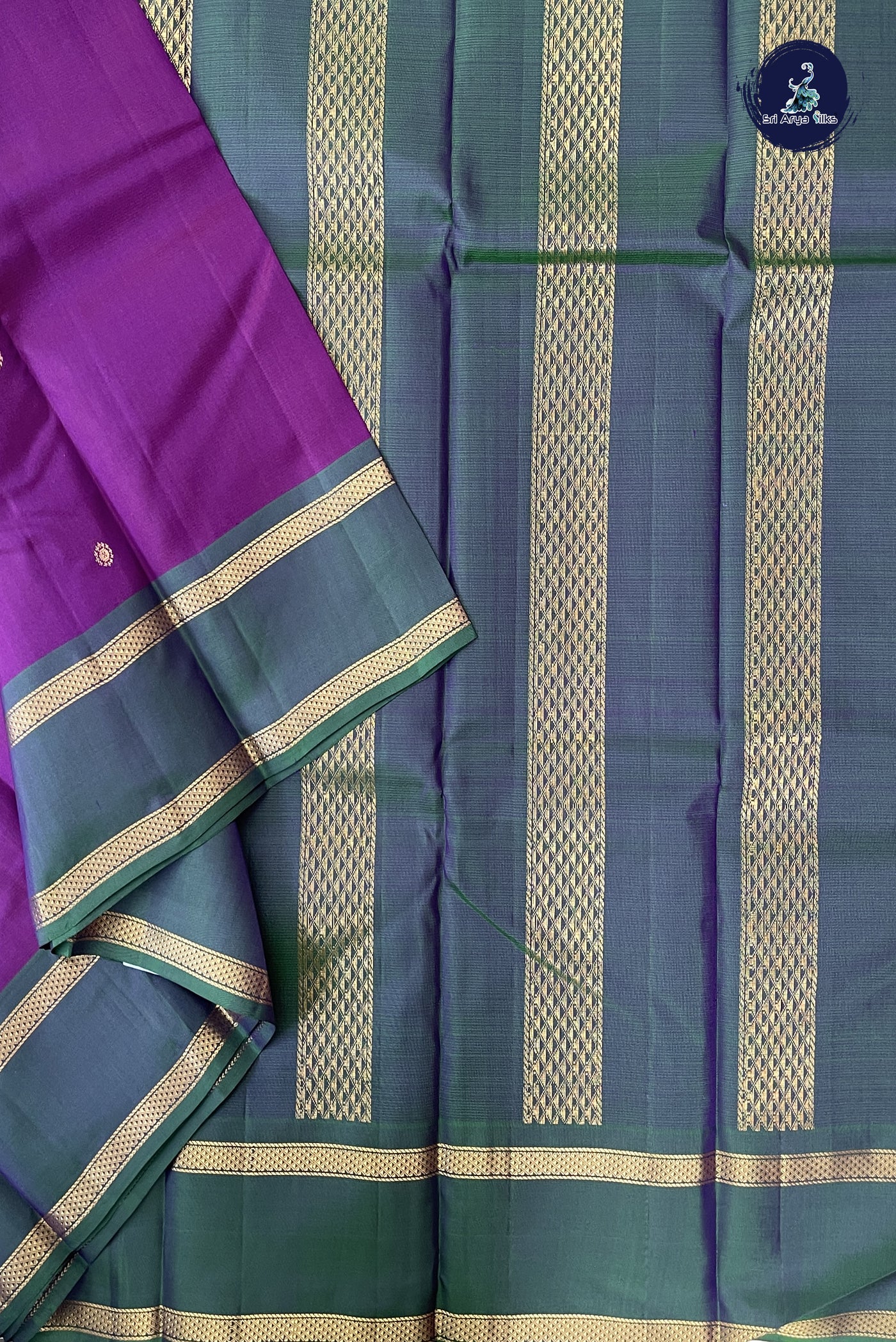Dark Brinjal Light Weight Silk Saree With Zari Buttas Pattern