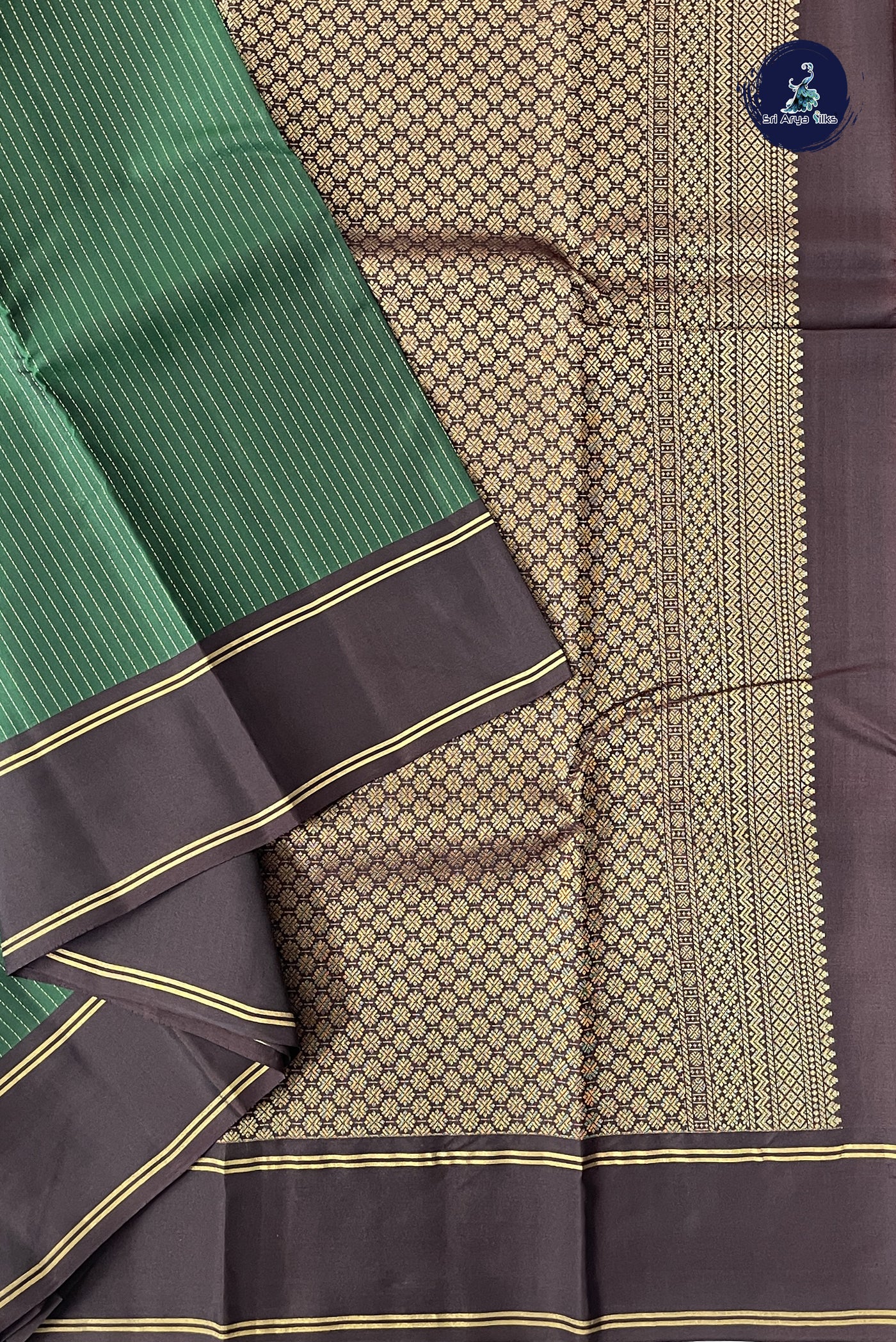 Bottle Green Light Weight Silk Saree With Stripes Pattern
