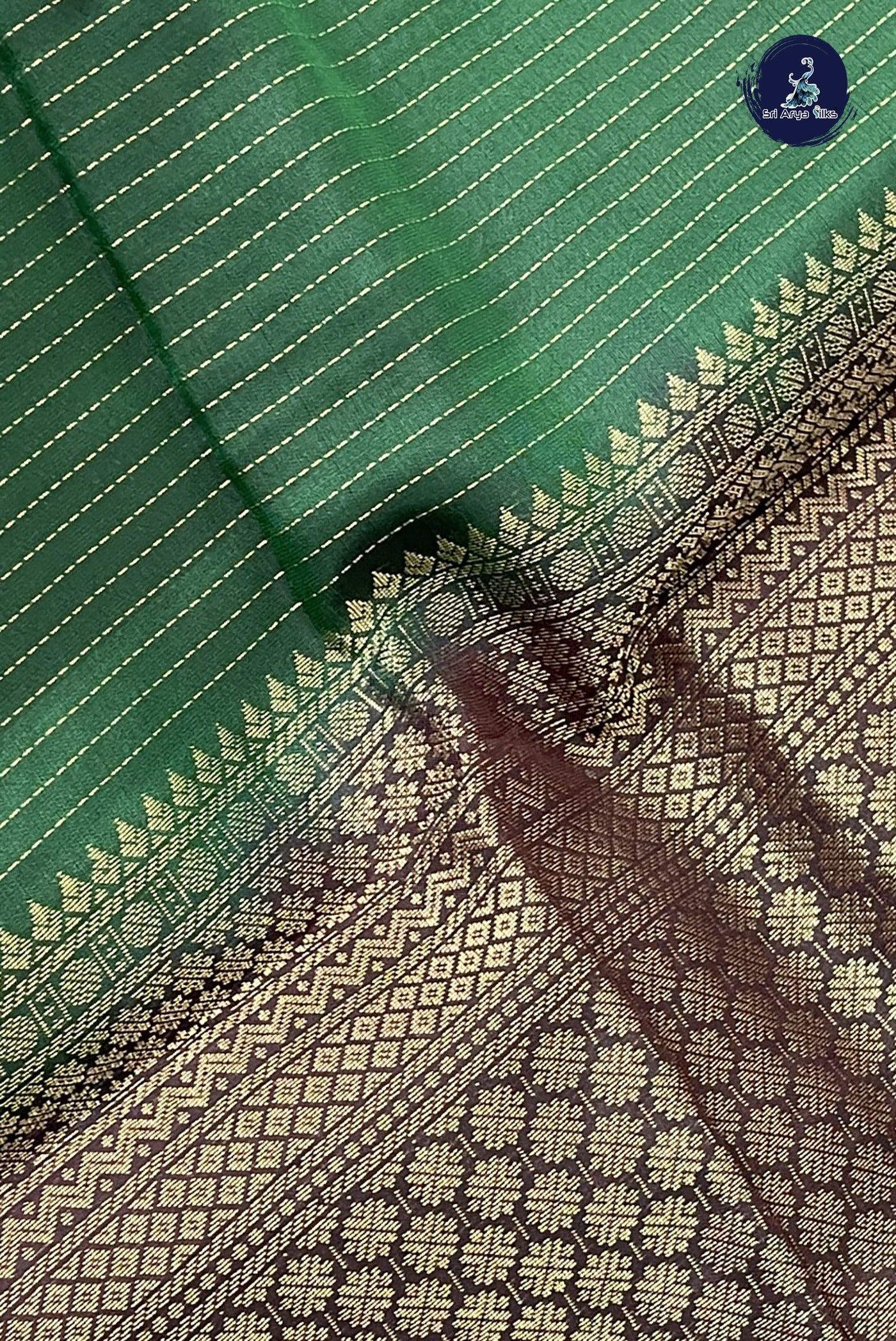 Bottle Green Light Weight Silk Saree With Stripes Pattern