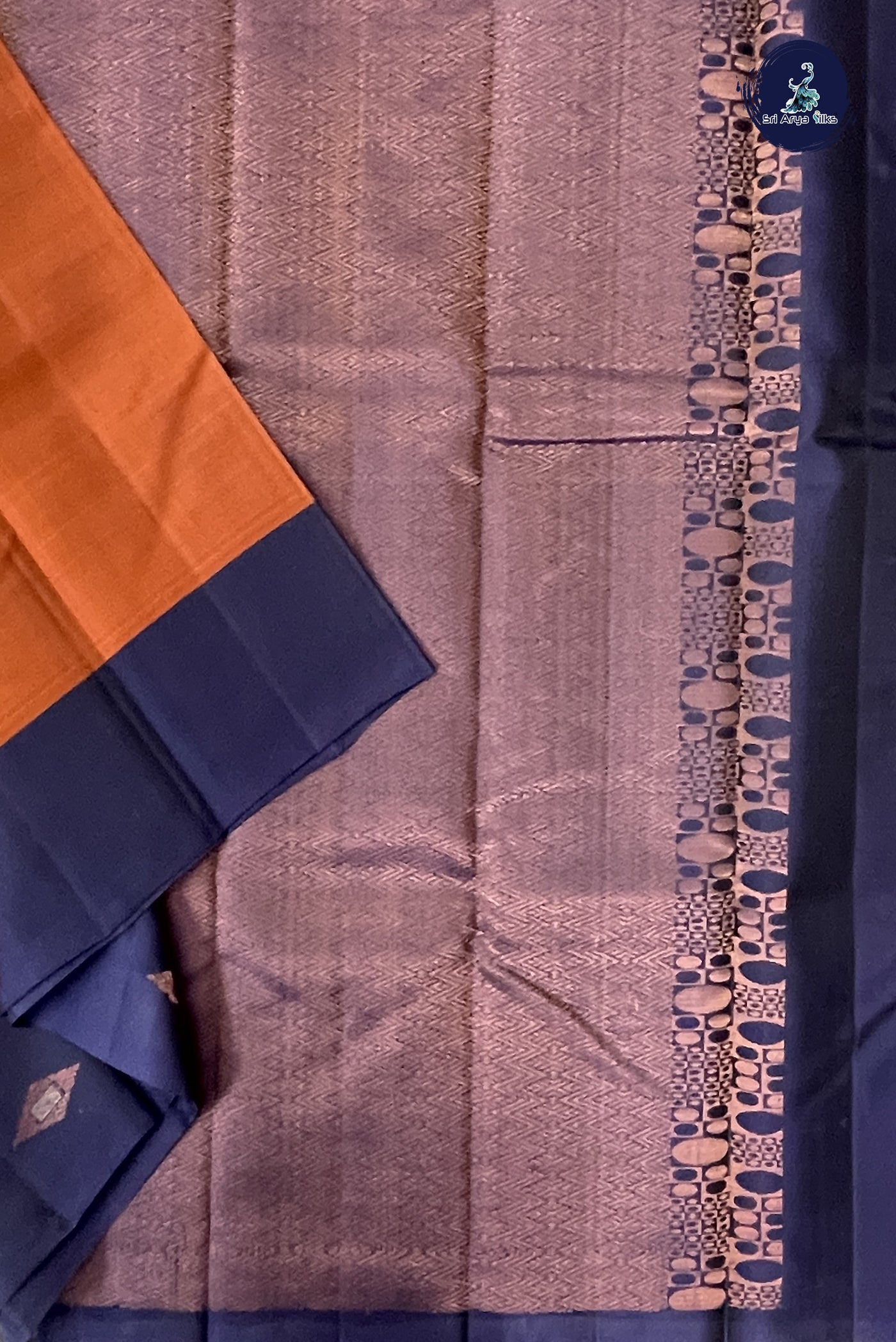 Rust Half Pure Silk Saree With Zari Buttas Pattern