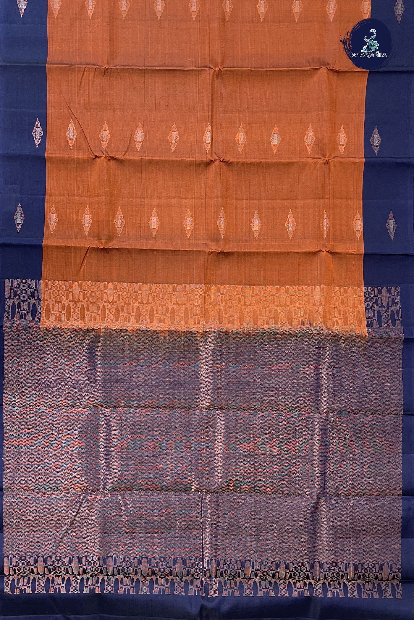 Rust Half Pure Silk Saree With Zari Buttas Pattern