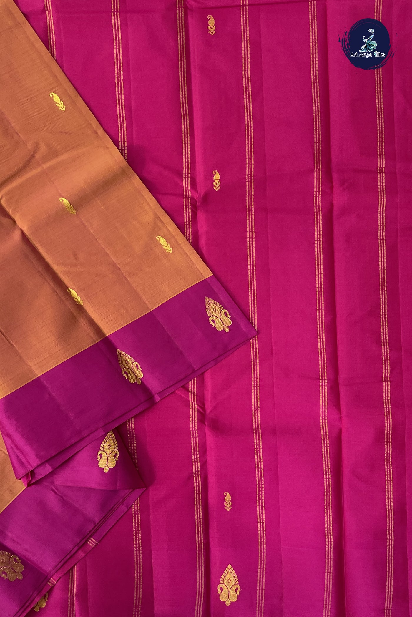 Orangish Pink Light Weight Silk Saree With Zari Buttas Pattern