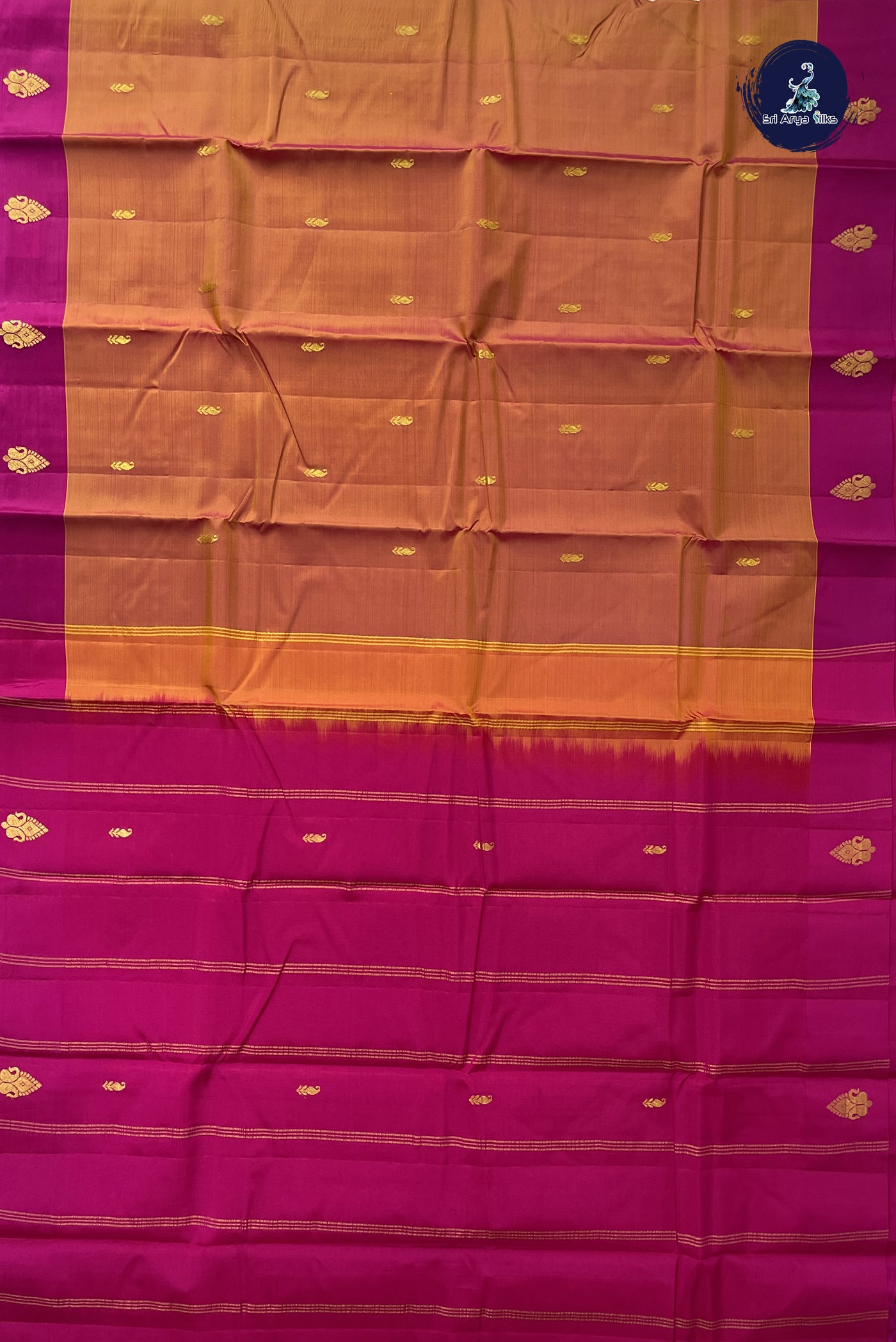 Orangish Pink Light Weight Silk Saree With Zari Buttas Pattern
