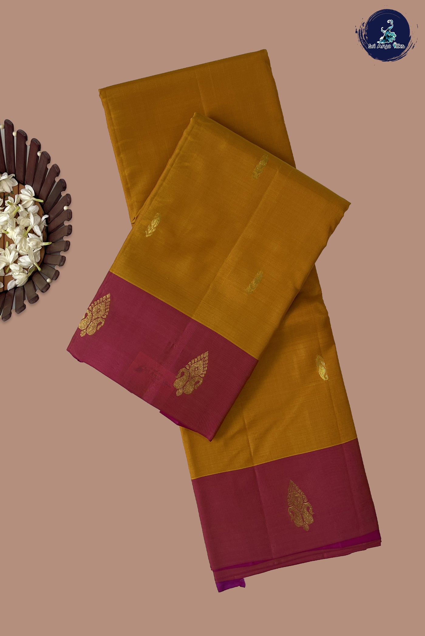 Mustard Yellow Light Weight Silk Saree With Zari Buttas Pattern
