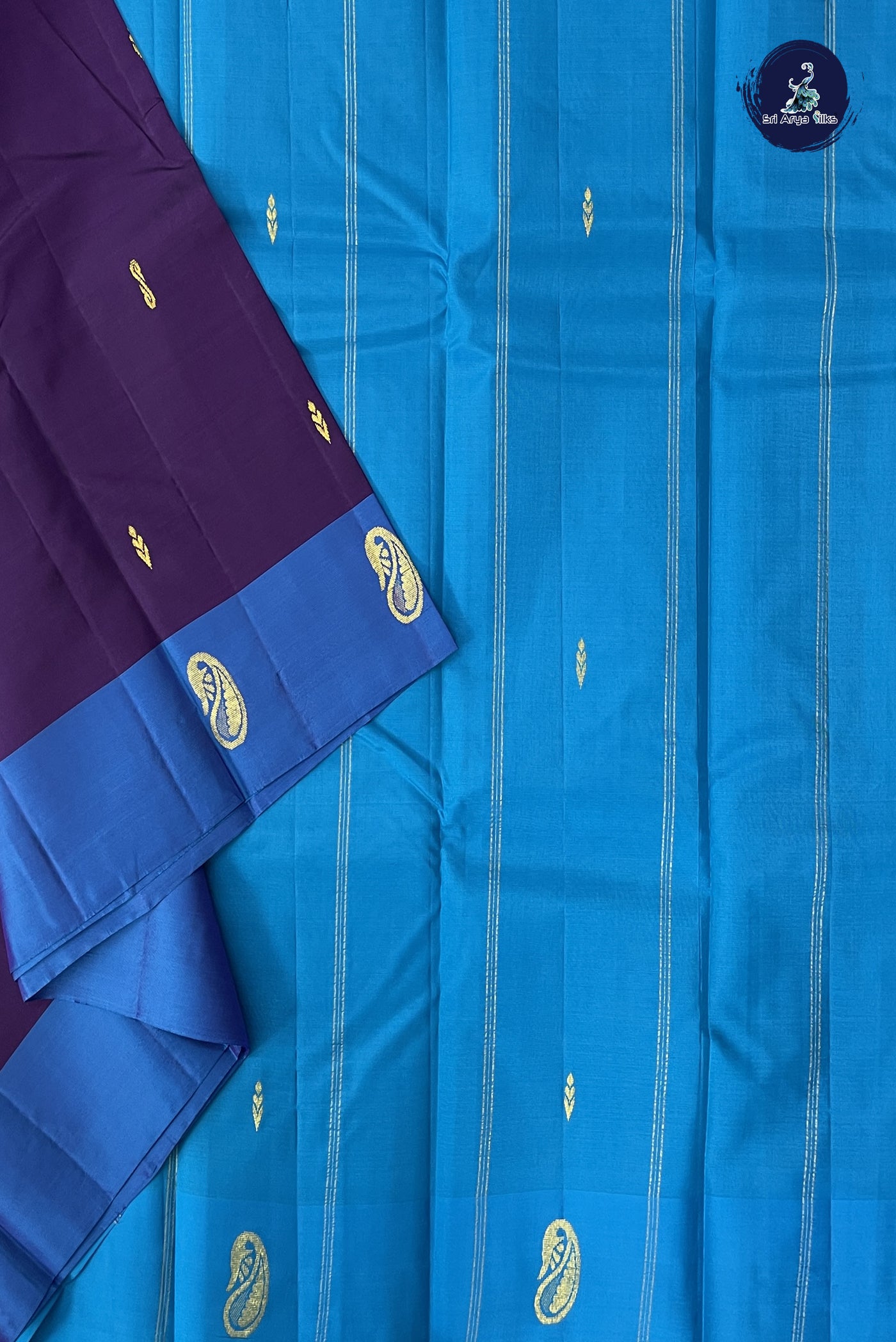 Dark Brinjal Light Weight Silk Saree With Zari Buttas Pattern